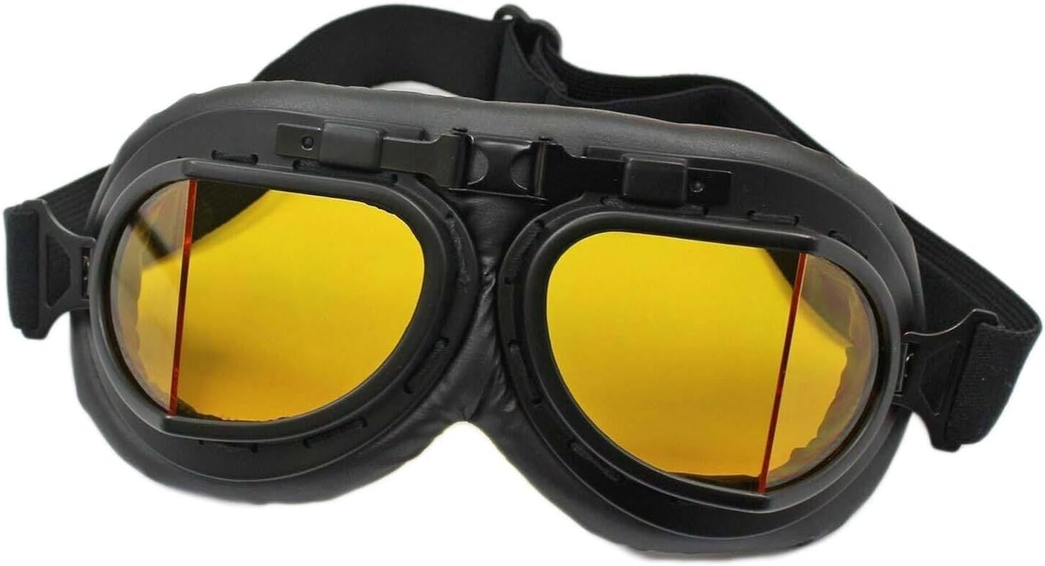 TDR Vintage Aviator Pilot GOGGLES - Vintage Protective Gear for Skiing, Motorcycle and Scooter, Adjustable UV Protection Anti-Fog Safety Goggles for Adults and Teens, Multiple Colours (Yellow Lens) image number 3