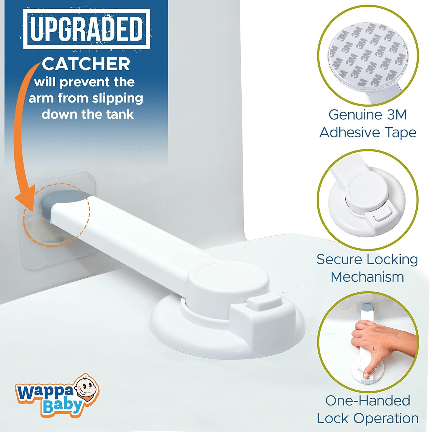 Toilet Lock Babyproof (1-Pack) Ideal Babyproof Toilet Lid Lock with Arm - No Tools Required, Easy Installation with 3M Adhesive - Top Security Toilet Seat Lock - Fits Most Toilets, White image number 2