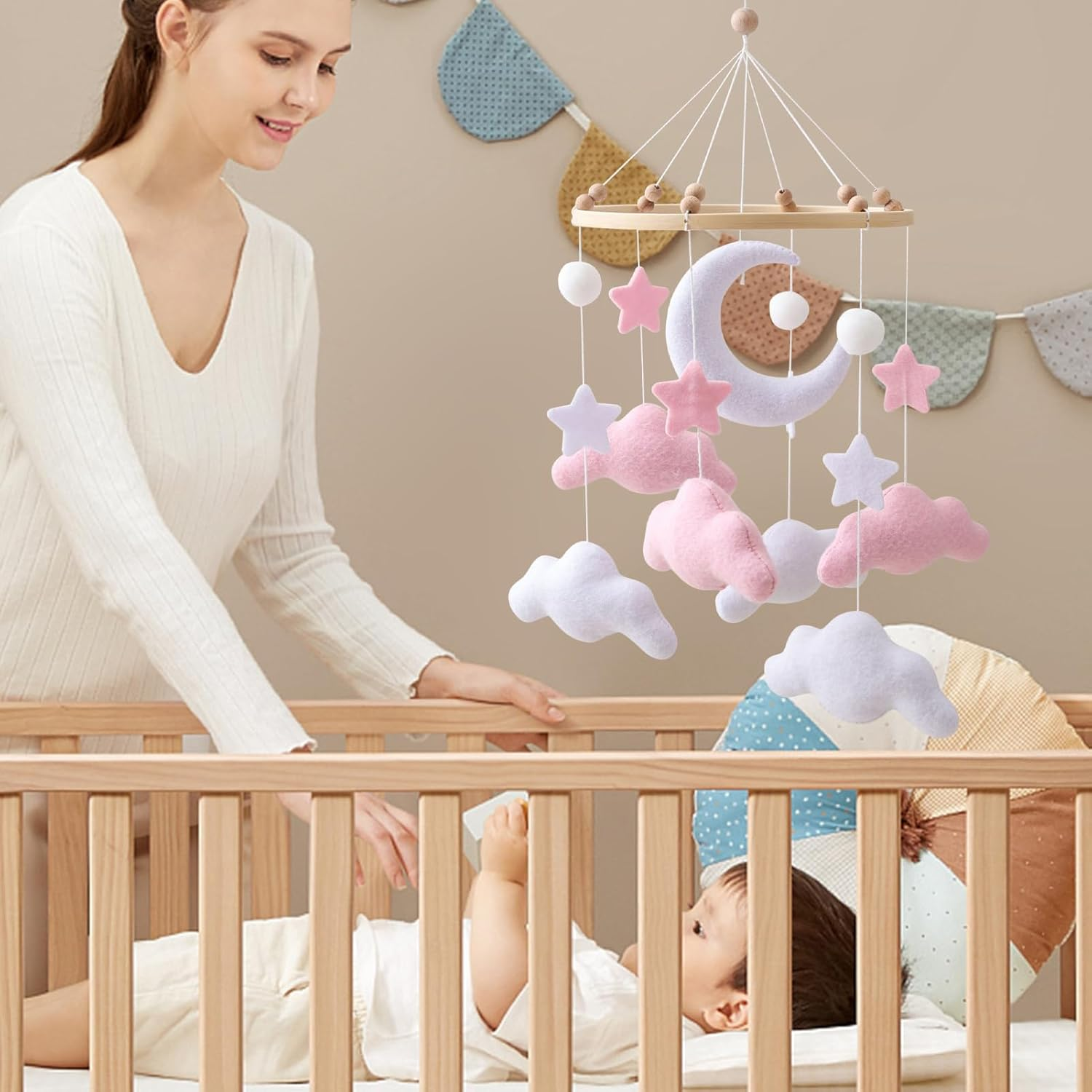 Baby Stroller Toy | Cloud Mobile Bassinet Toys | Felt Soothing Decoration Game for Nursing Room Boys Children Bedside Son Girls Kids Daughter
