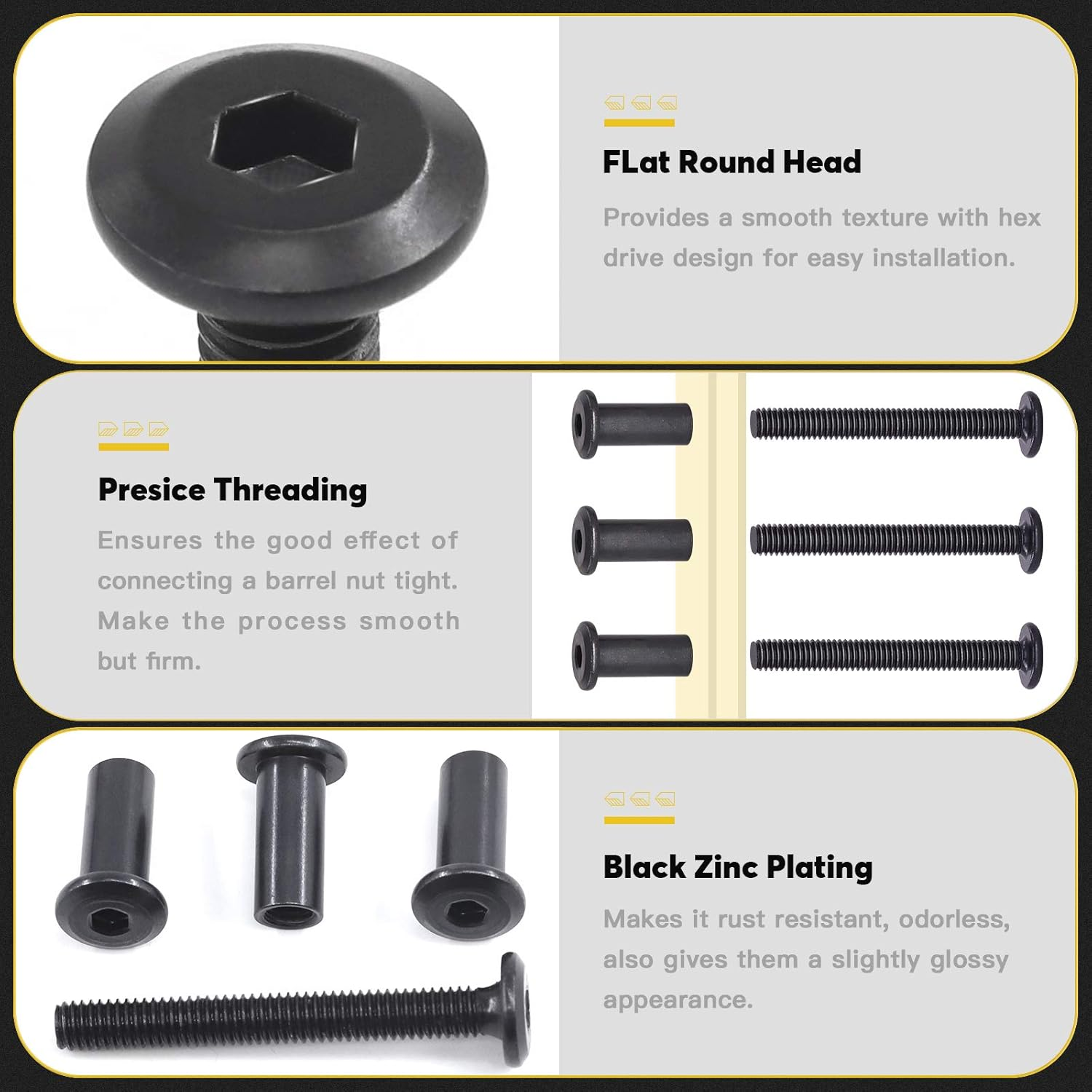 Mardatt 12Set M6X50Mm Black Hex Socket Cap Bolts, Barrel Nuts & Hex Key for Furniture Assembly & DIY Projects image number 6