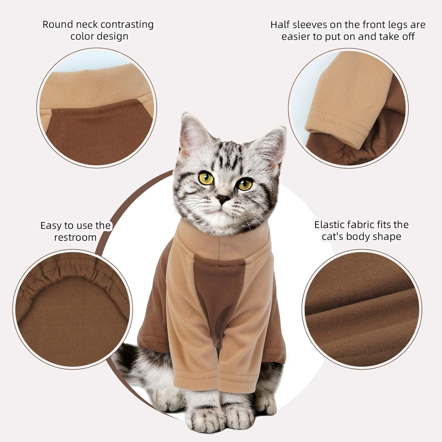 DENTRUN Cat Jumper, Cat Sweater, Cat Fleece, Cat Warm Coat, Cat Pajamas, Hairless Cat Outfit, Cat T Shirt, Cold Weather Cat Pullover,Cat Cloth