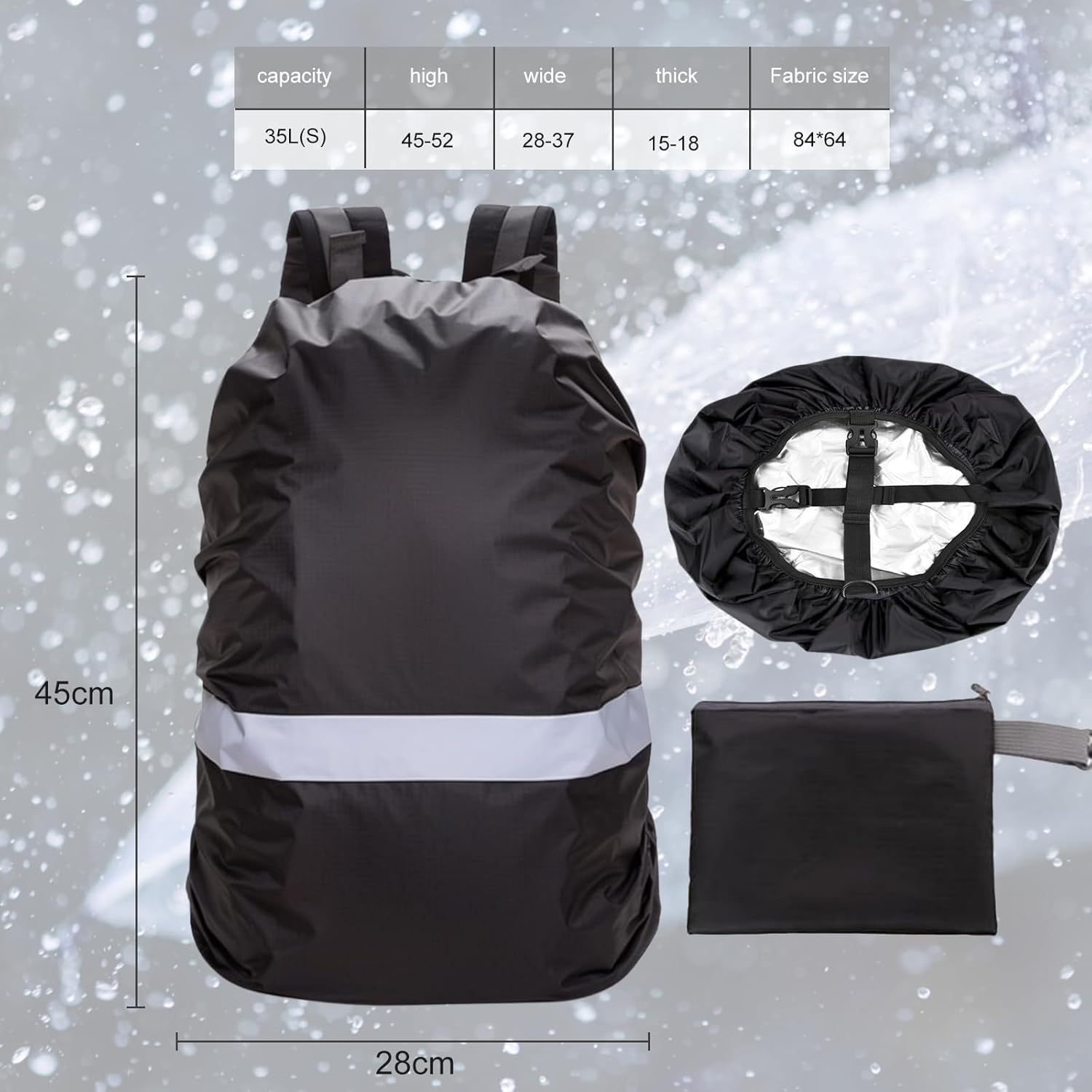 Waterproof Rain Cover for Backpack 35L Reflective Rucksack Rain Cover Schoolbag with Adjustable anti Slip Cross Buckle Strap for Outdoor, Hiking, Camping, Traveling, Cycling image number 4
