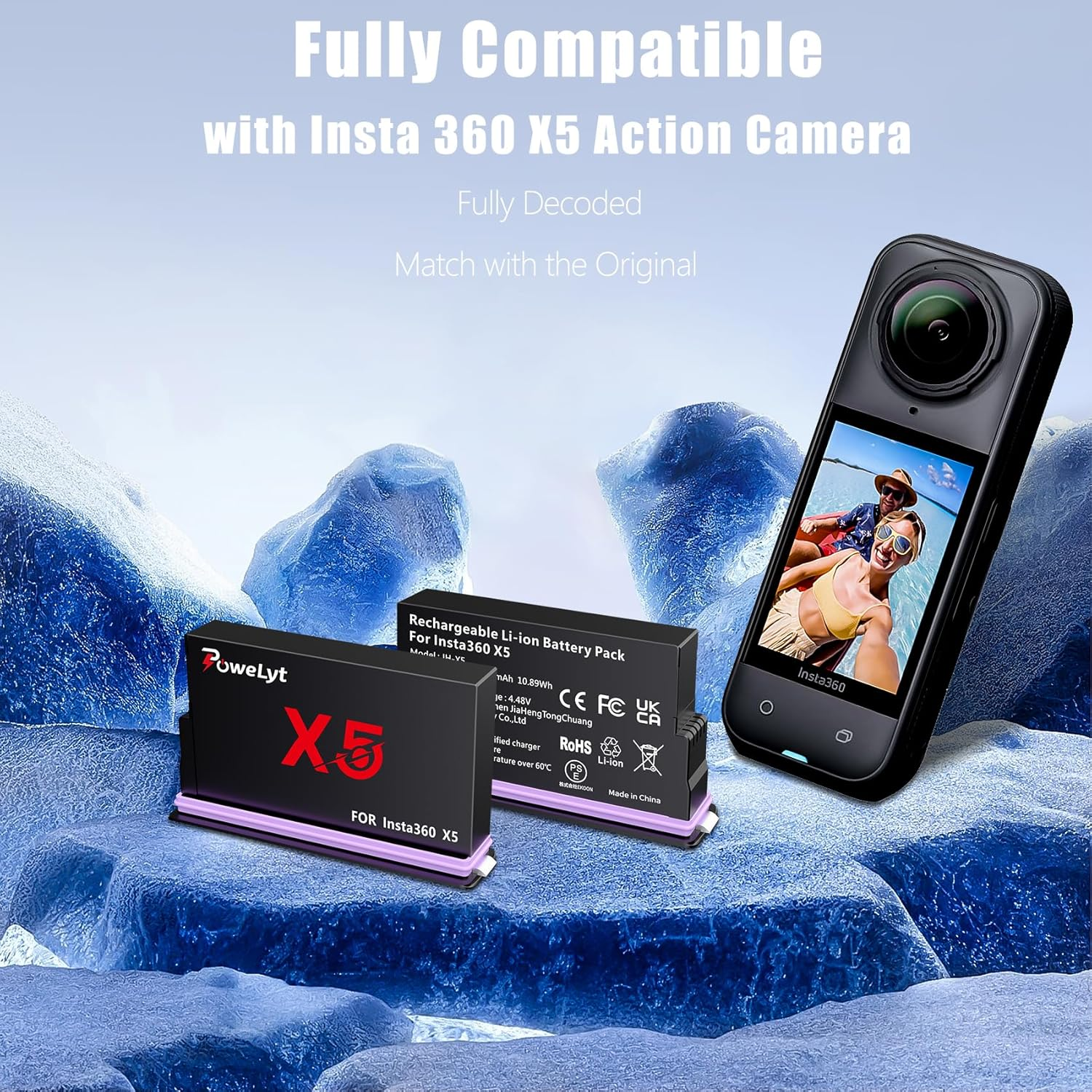 Powelyt 360 X5 Battery Charger Set 2 Packs 2800Mah Waterproof X5 Batteries and 2 Channels X5 Battery Charger with Battery Case Can Store Misro SD Card Fully Compatible with Insta360 X5 Action Camera image number 6