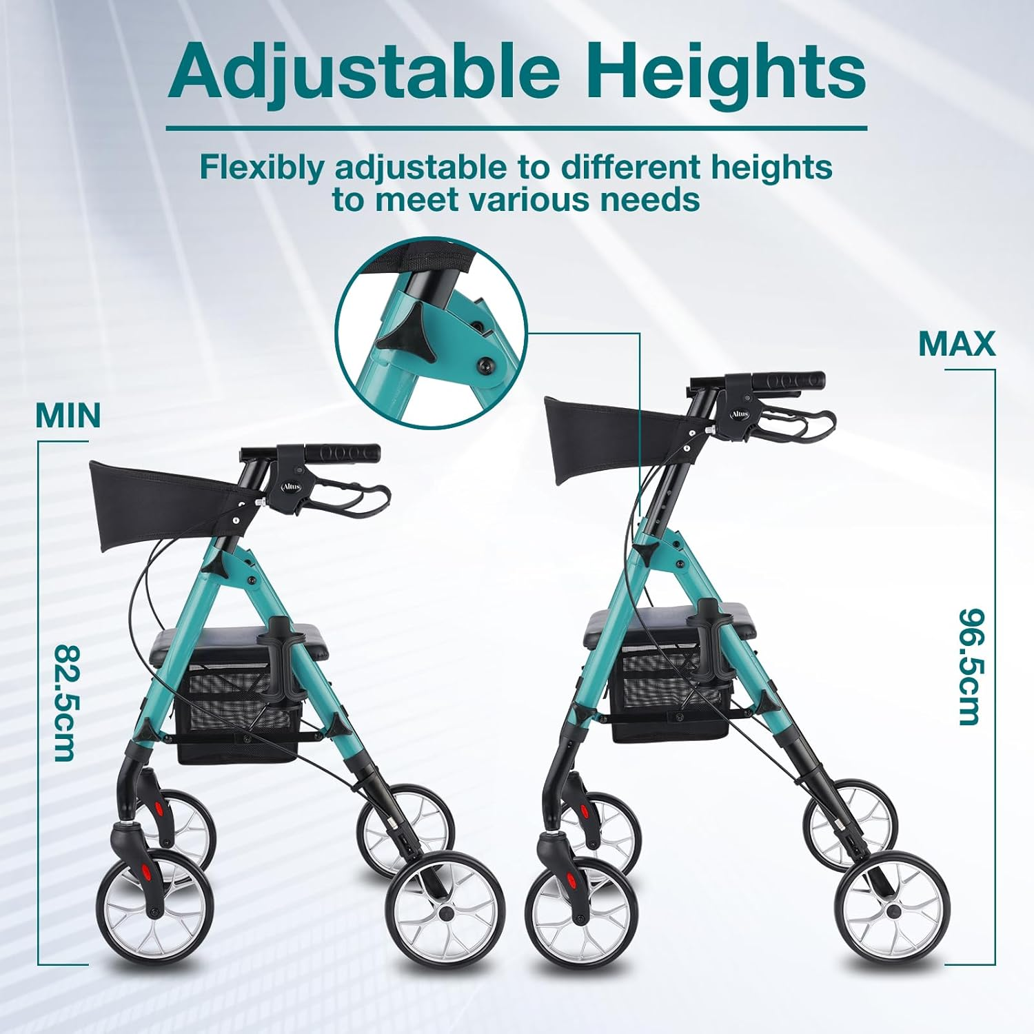 Altus Classic Walker with Seat Rollator Height Adjustable Folding Deep Teal