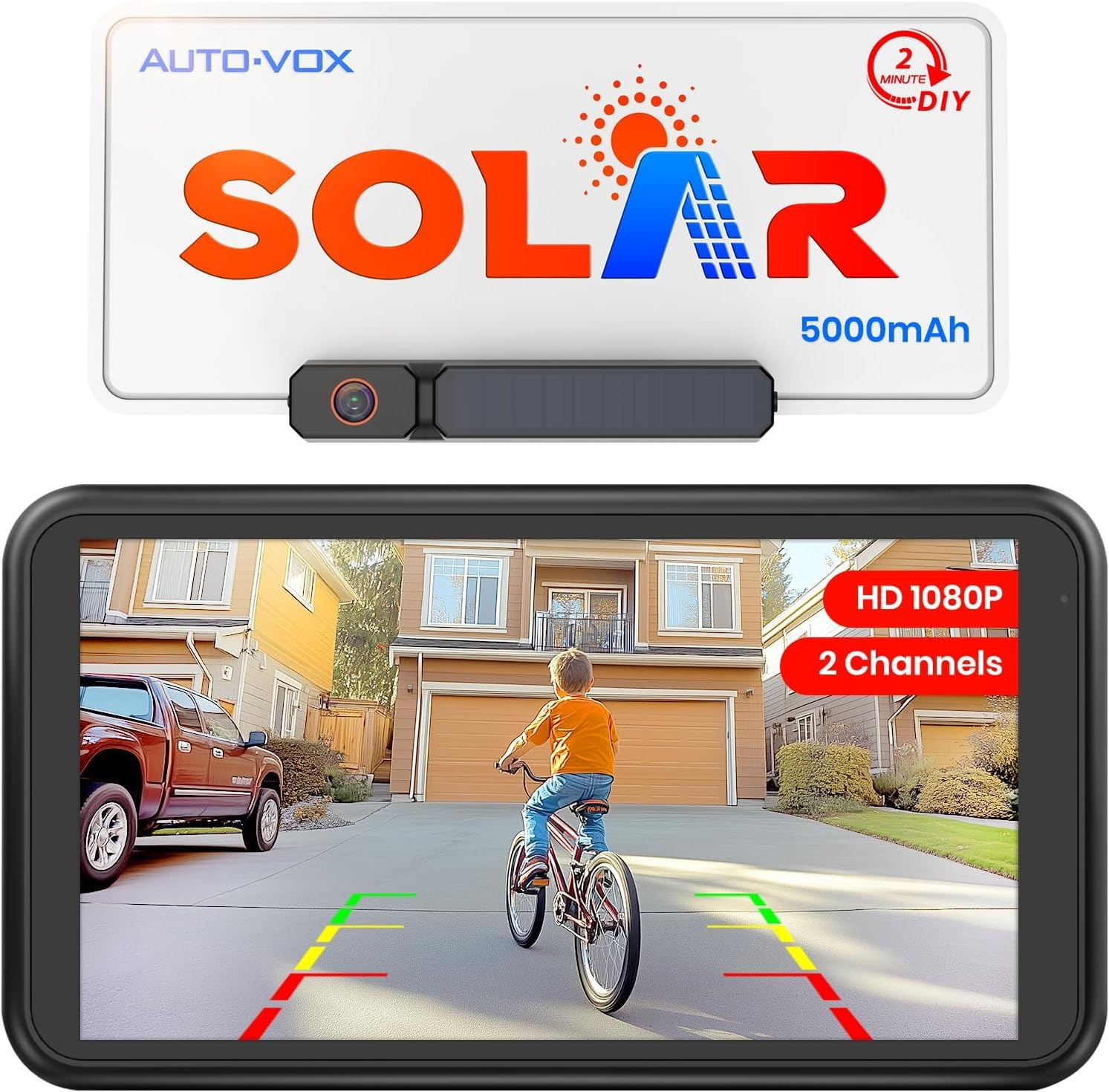 AUTO-VOX Solar Wireless Backup Camera with 5" HD Monitor, 3-Minute DIY Installation, and Battery-Powered Backup Camera System, IP69K Waterproof Reverse Camera for Car/Van/Suv/Truck/Trailer image number 3