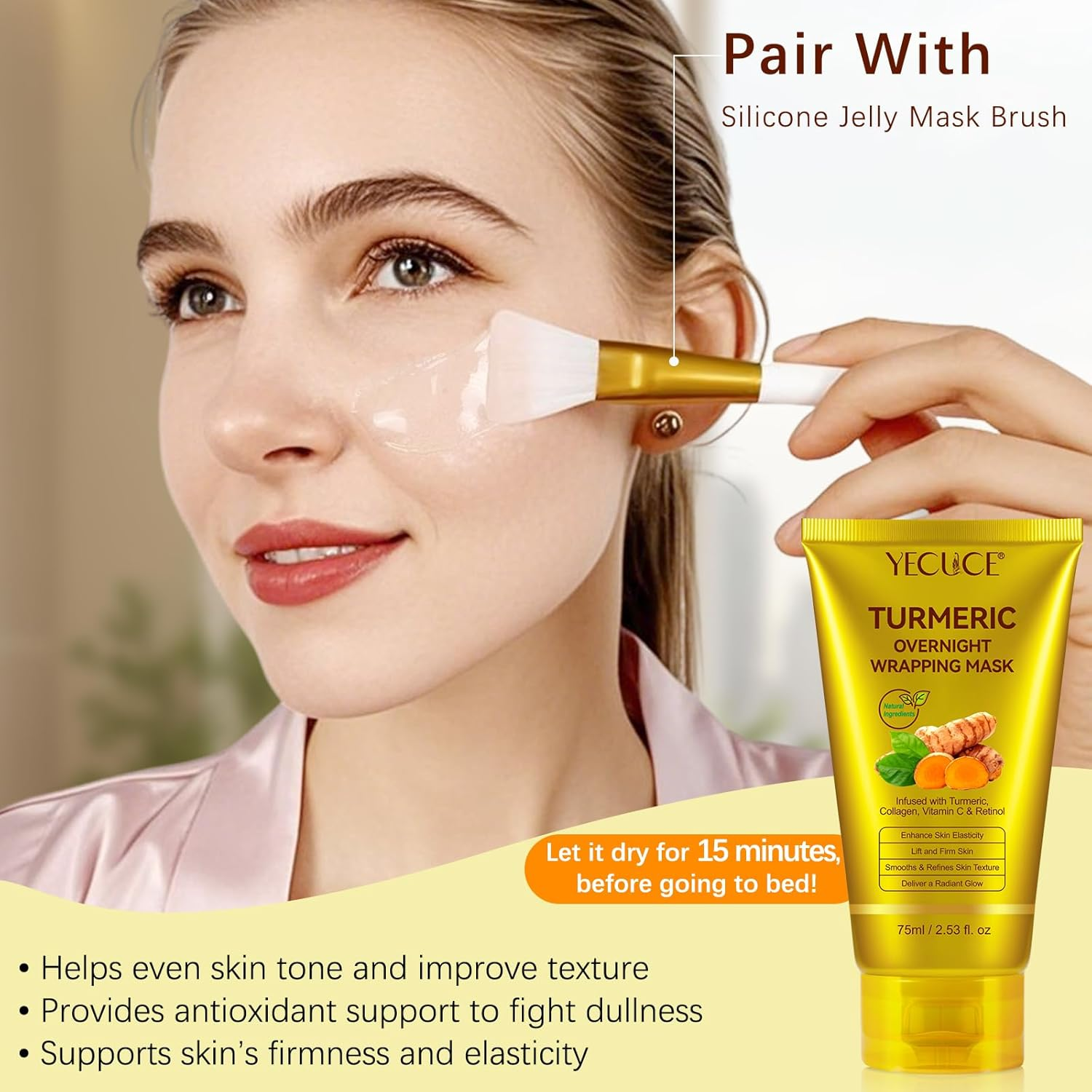 Turmeric Collagen Overnight Face Mask, Peel off Mask - Elasticity and Hydration, Reduce Sagging and Dullness for All Skin Type, 2.53 Fl. Oz image number 6