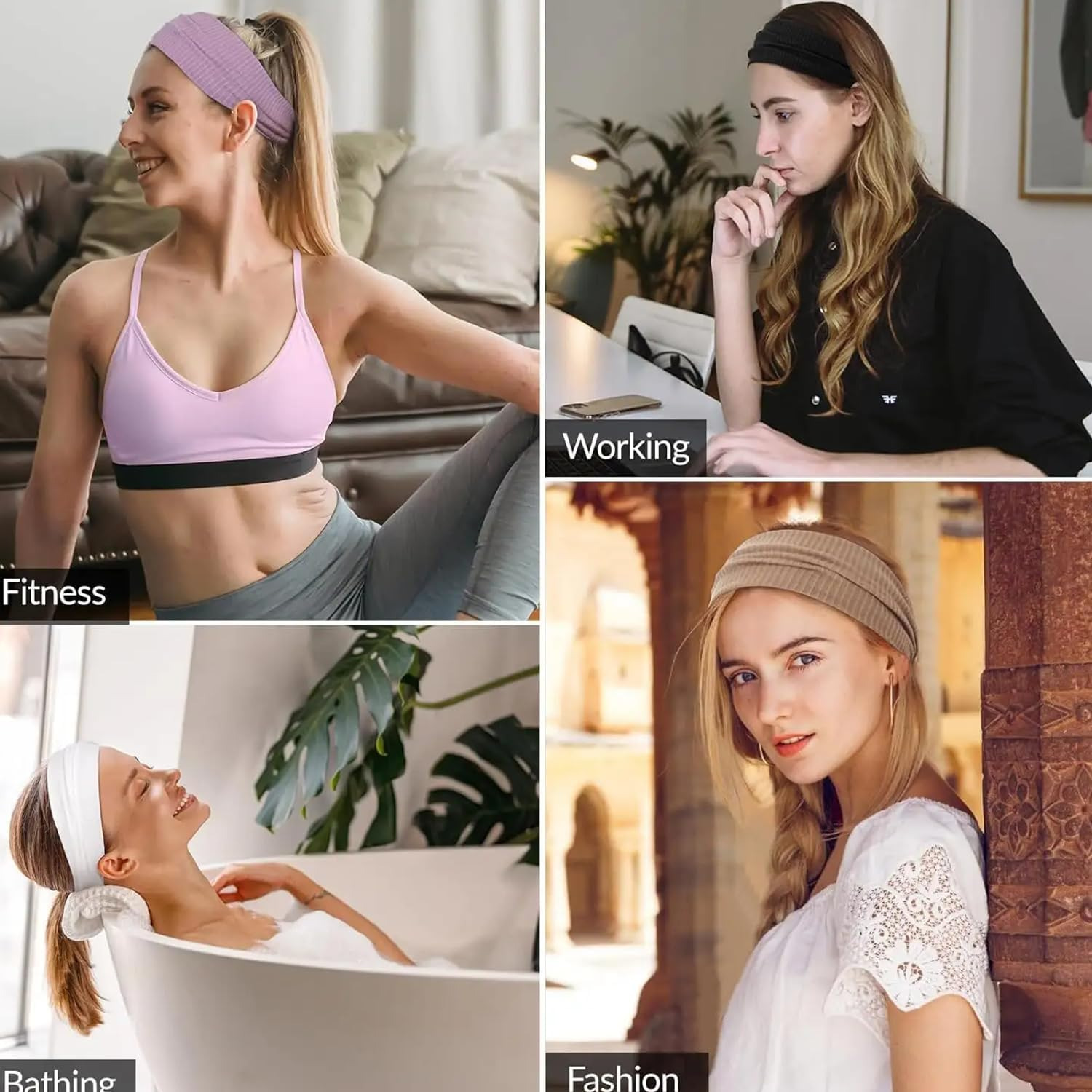 Headbands for Women Non Slip,6Pcs Trendy Womens Headbands, Soft Elastic Thick Hairbands Fashion Workout Yoga Hair Accessories image number 2