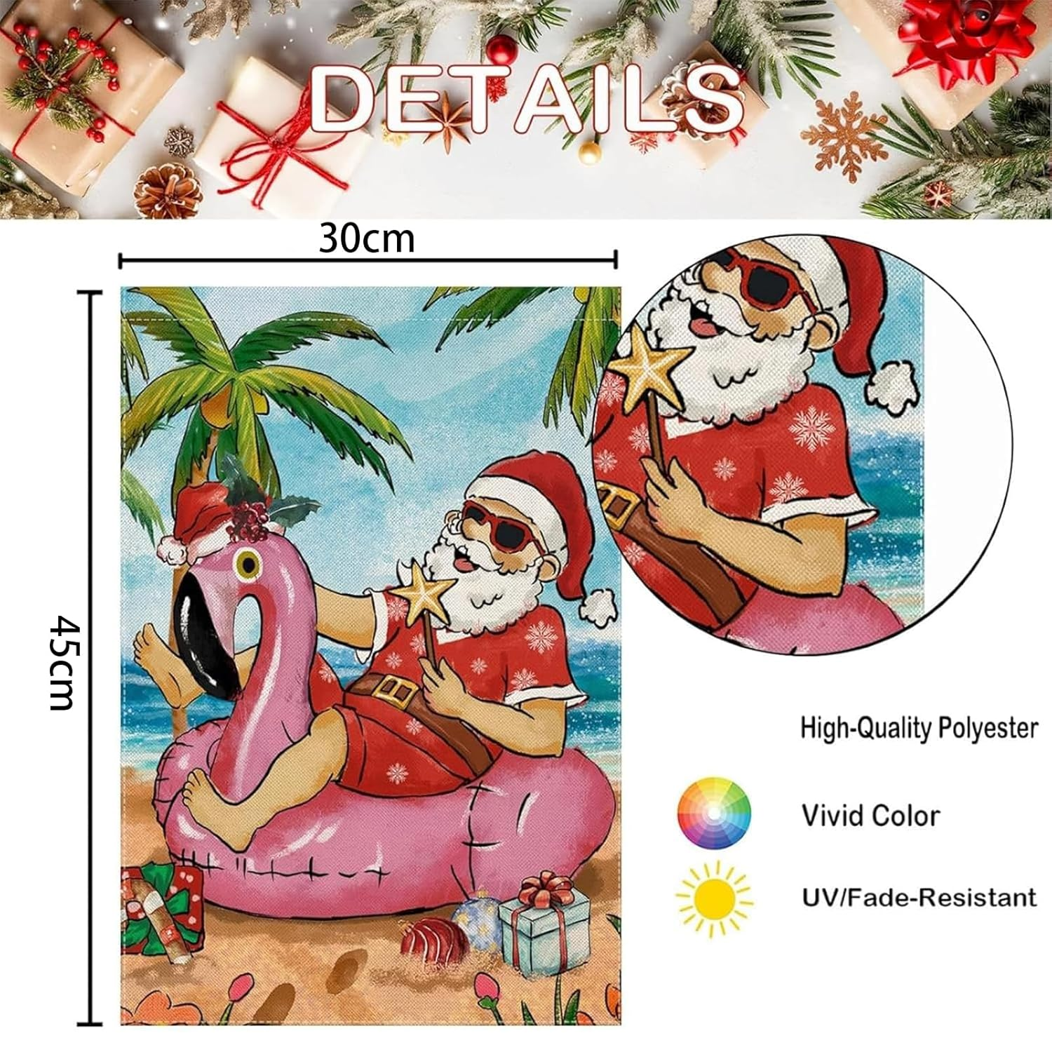 Itadaku 1 Pcs Christmas in July Garden Flag, Double-Sided Santa on the Beach Design, Seasonal Holiday Decoration for Summer, Winter, and Outdoor Yard, 30 X 45 Cm image number 1