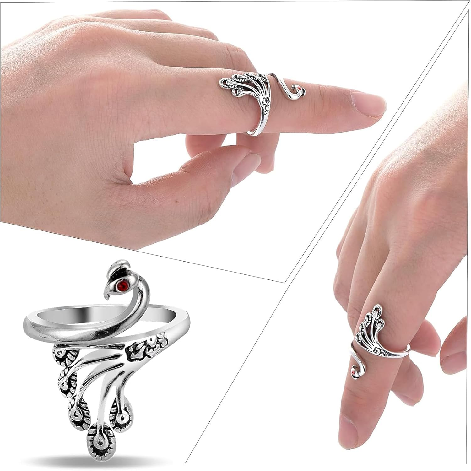 Knitting Rings, 8 Pcs Silver Metal Adjustable Crochet Knitting Tools for Hand Weaving, Hook Line Supplies, with Animal Shape Open Finger Ring (8 Styles)