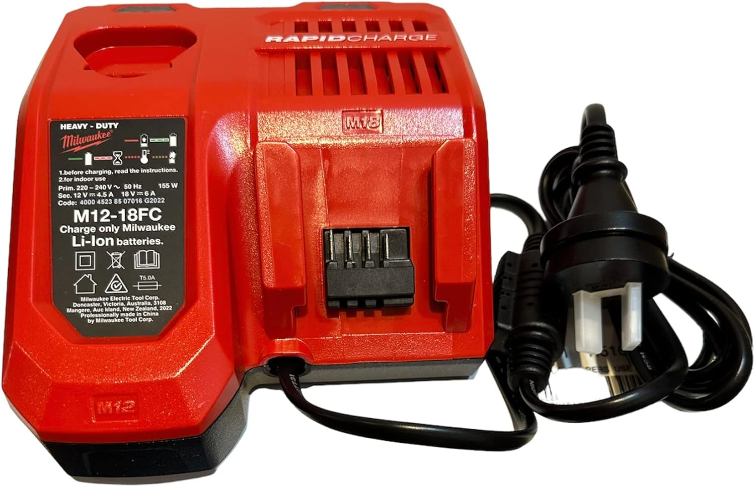 Milwaukee M12-18FC M12/M18 Battery Rapid Charger 240V (Plain Packaging) image number 1