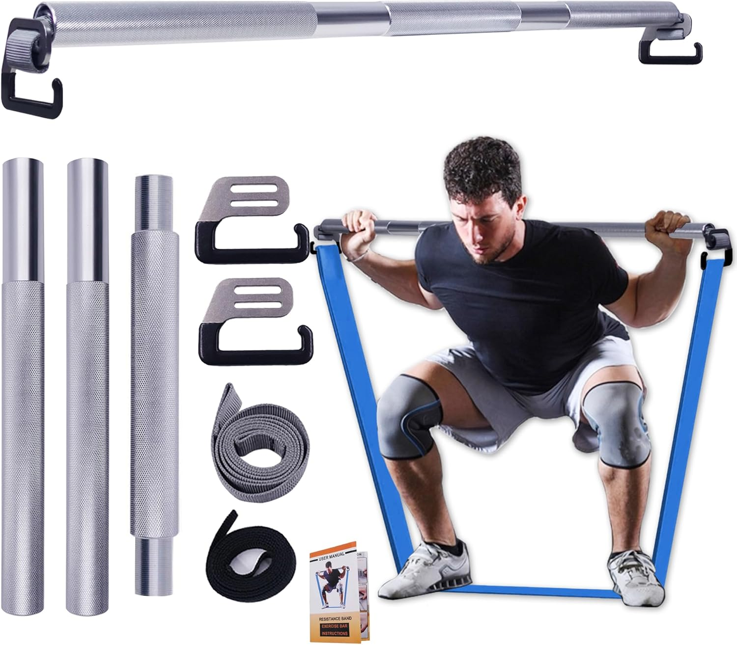 J Bryant Fitness Resistance Band Exercise Bar Large Hook 37.8" Length with Handles Heavy Duty Bar image number 5