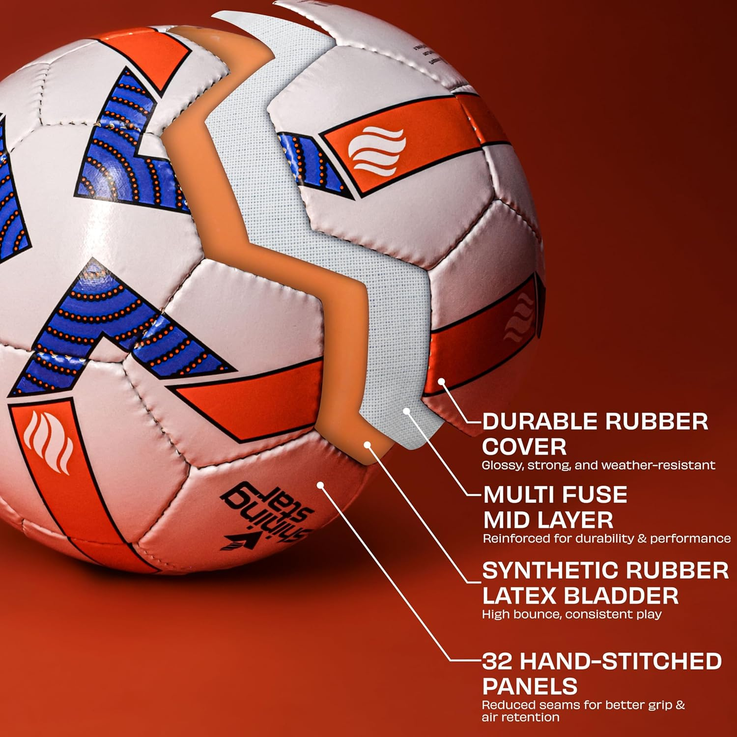 Nivia Shining Star Football (Multicolor, Size 5) | Hand Stitched | 32 Panel | Waterproof | Traning | Soccer Ball image number 1