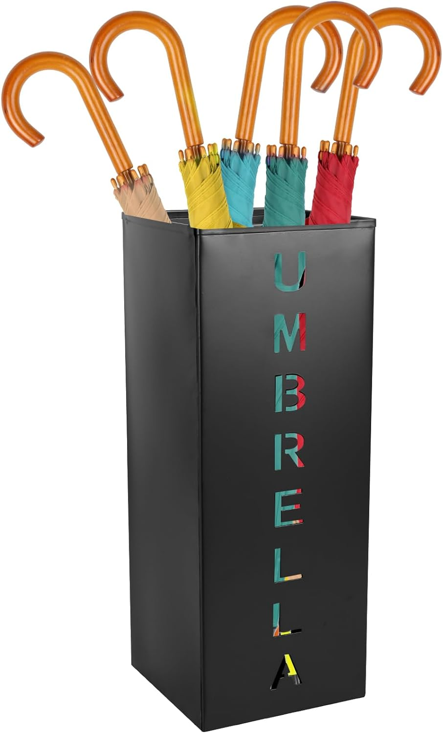 Metal Umbrella Stand, 16.5X6.3X6.3Inch Square Free Standing Umbrella Rack Decorative Umbrella Holder Bin Multipurpose Walking Sticks Holder for Umbrella Cane Entryway Home Office(Black) image number 6