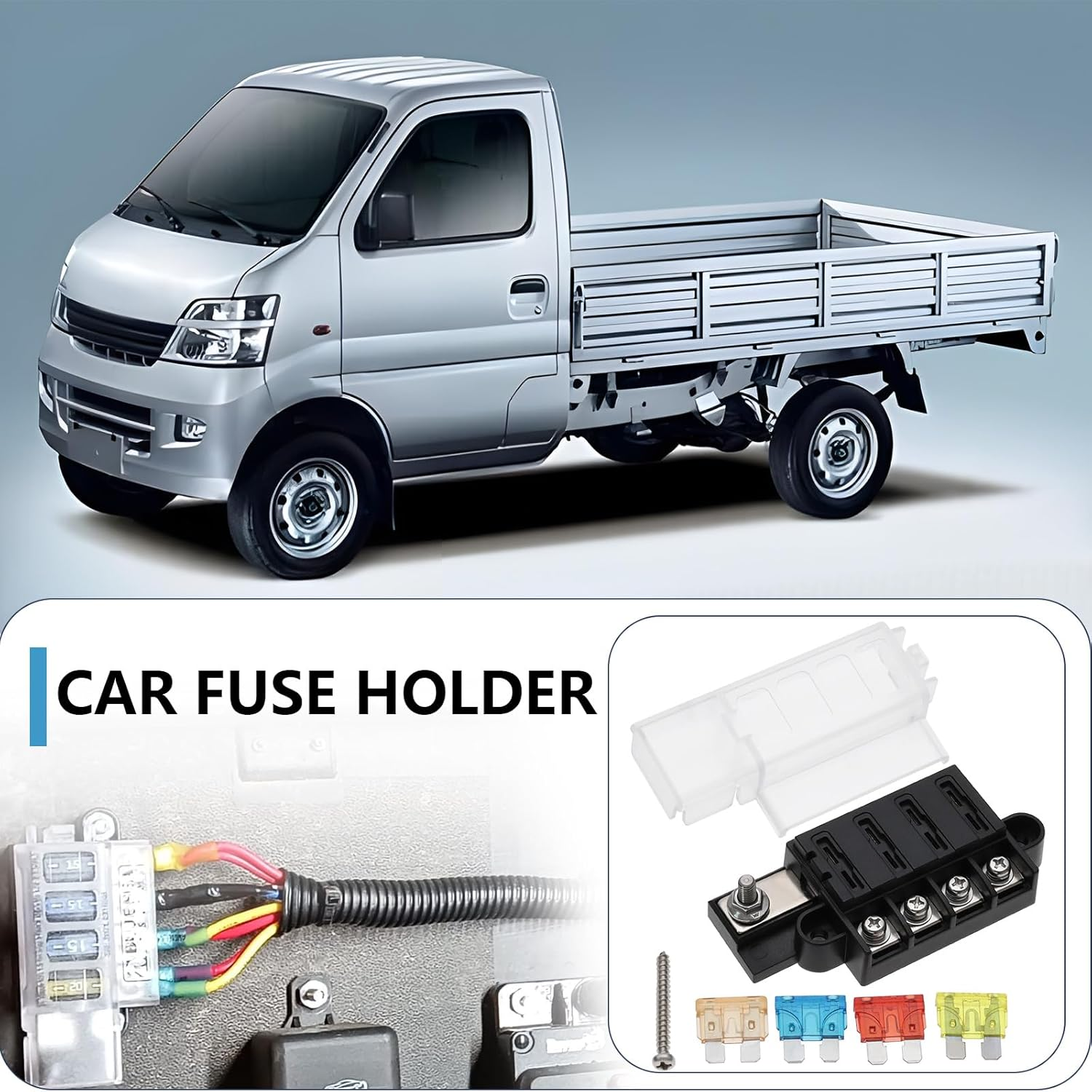 SING F LTD 1 Set of 12V-24V Automotive 4 Way Waterproof Fuse Box Metal Fuse Box 9.3X4.4Cm with Screws and 5A 10A 15A 20A Fuse for Trucks Cars Ships Black image number 5