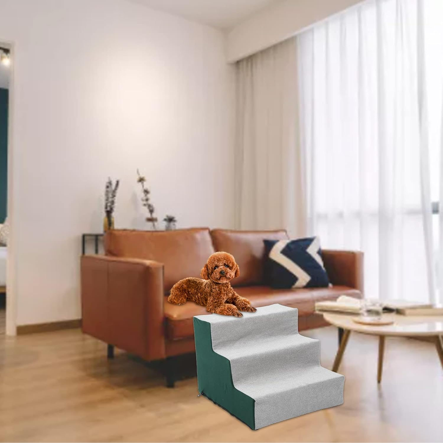 Pet Steps, Soft Plush Portable Pet Stairs with Removable Washable Cover, Non Slip Dog Stairs Folding Pet Stairs for Small Dogs Cats Pets image number 6