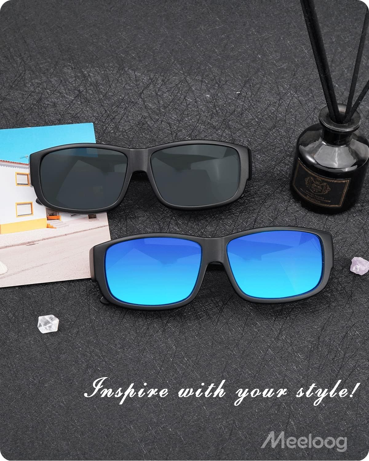 Meeloog Polarized Fit over Glasses Sunglasses for Men, Rectangle Wrap around Sun Glasses for Driving Riding Fishing MST0006 image number 2