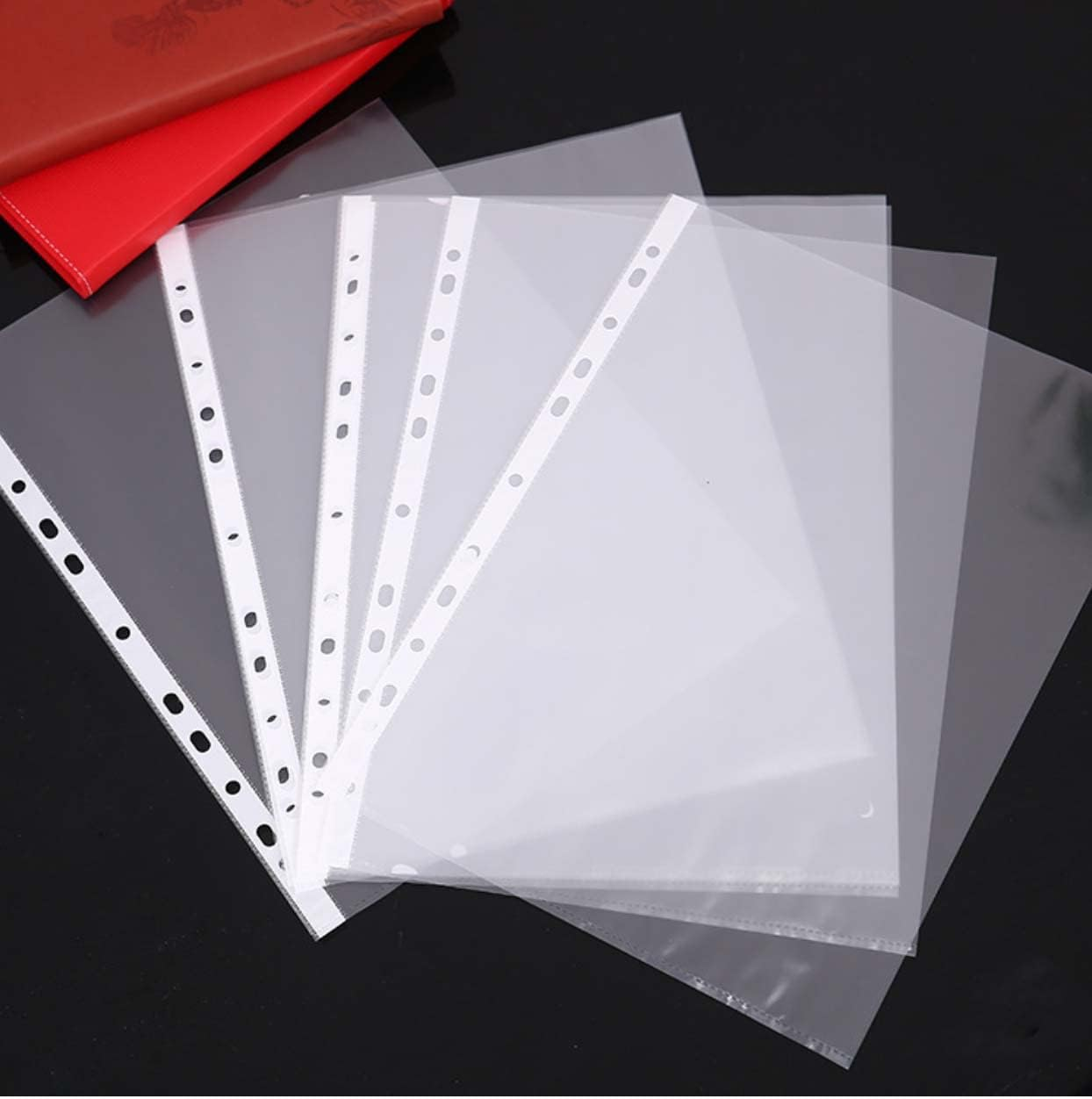 100X A4 Clear Plastic Punched Pockets Sheet Protectors Transparent Cover Files 40 Micron (Medium)