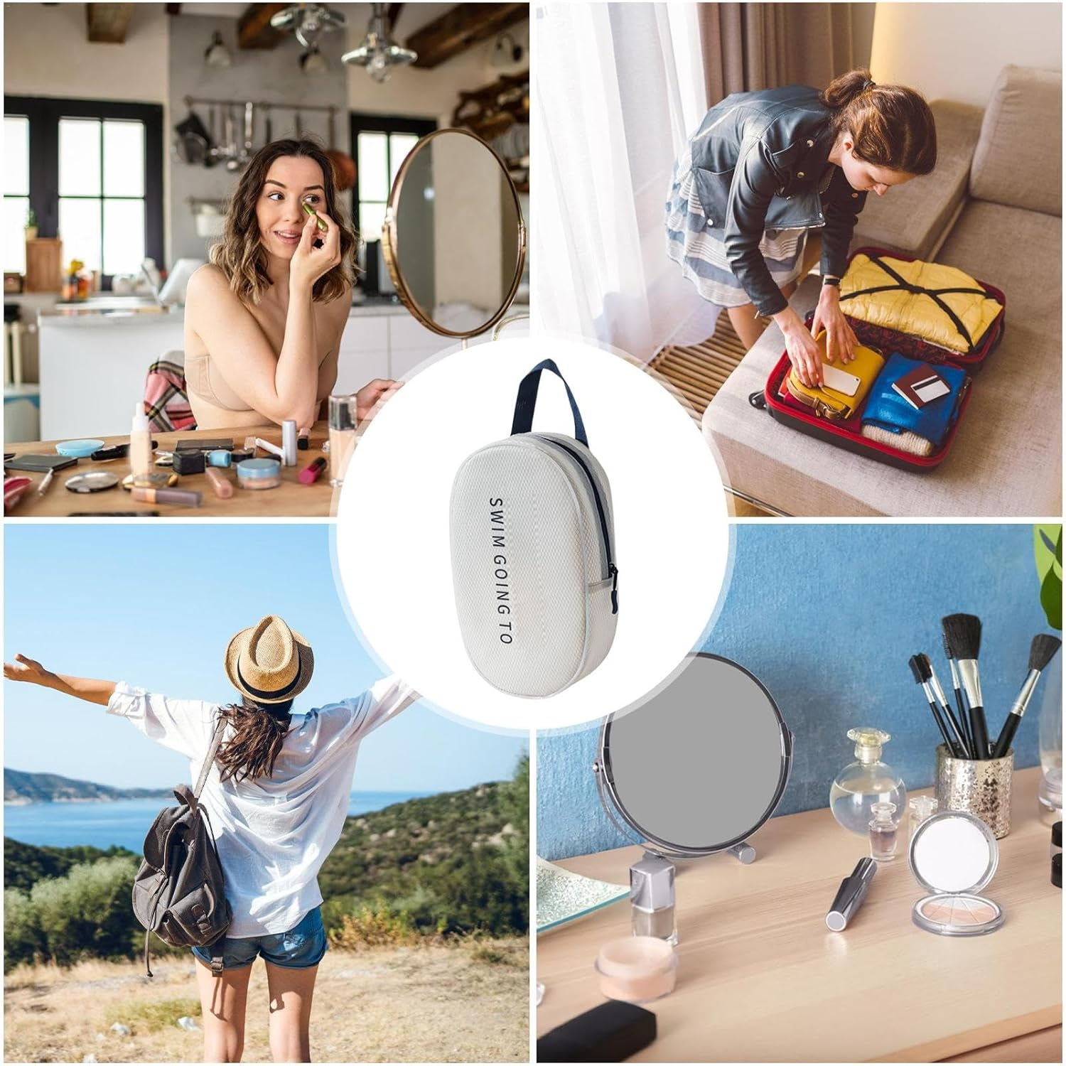 Shurzzesj Beach Bag, Swimming Storage Bag, Modern Beach Bag Water-Resistant Pouch Bag for Beach Pool Boat Groceries Travel, White, M, Unisex