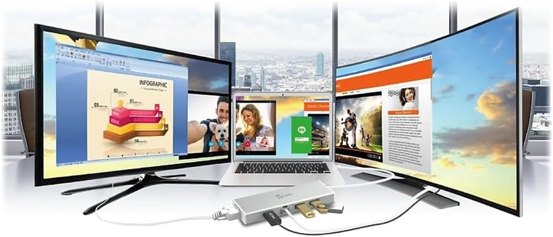 J5Create USB 3.0 Mini Dock, USB-A Hub with HDMI, VGA, RJ45 Gigabit Ethernet, 2 USB 3.1 Type-A - High Speed Data Transfer Adapter for Mac, Windows, Desktop PC - Supports up to 2K Resolution (JUD380)