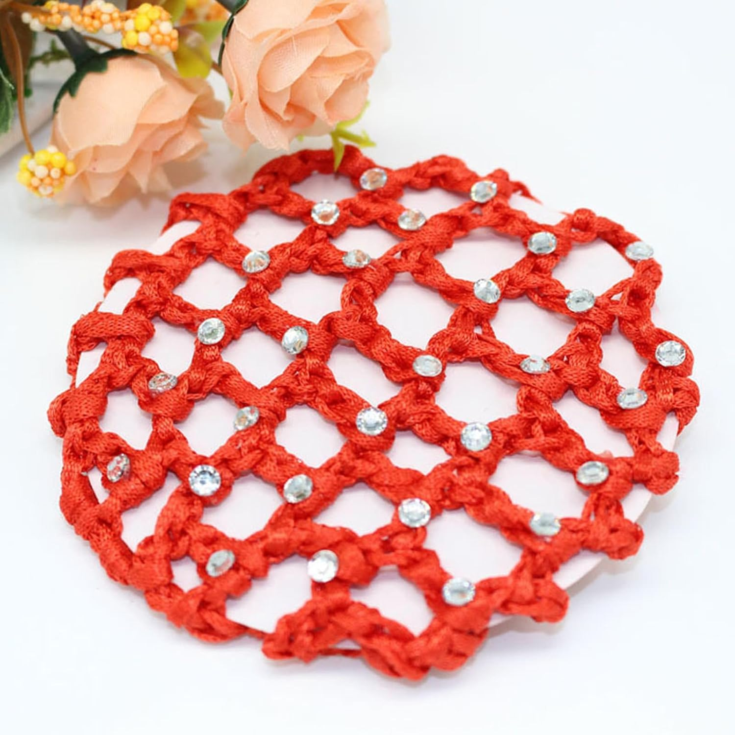 Hair Net Bun 12 Pieces Rhinestone Bun Cover Crystal Hair Net Bun Hair Net Set Hairstyle Aid Fabric Knot Net for Gymnastics Rhythmic Sports Gymnastics Ballet Figure Skating image number 3