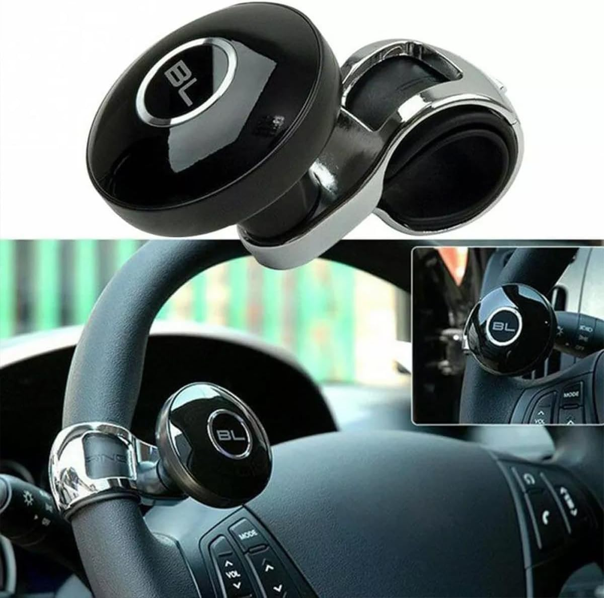 AIMALL Steering Wheel Booster Knob 3.5X3.1In Aluminium Alloy Power Handle Spinner Ball with ABS Plated Surface and Rubber Lining for Easy Turning Control in Car