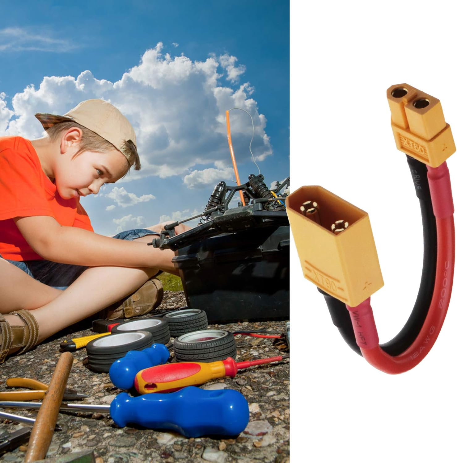 SING F LTD XT90 Male to XT60 Female Conversion Adapter Cable 10Cm/4Inch 12AWG Wire