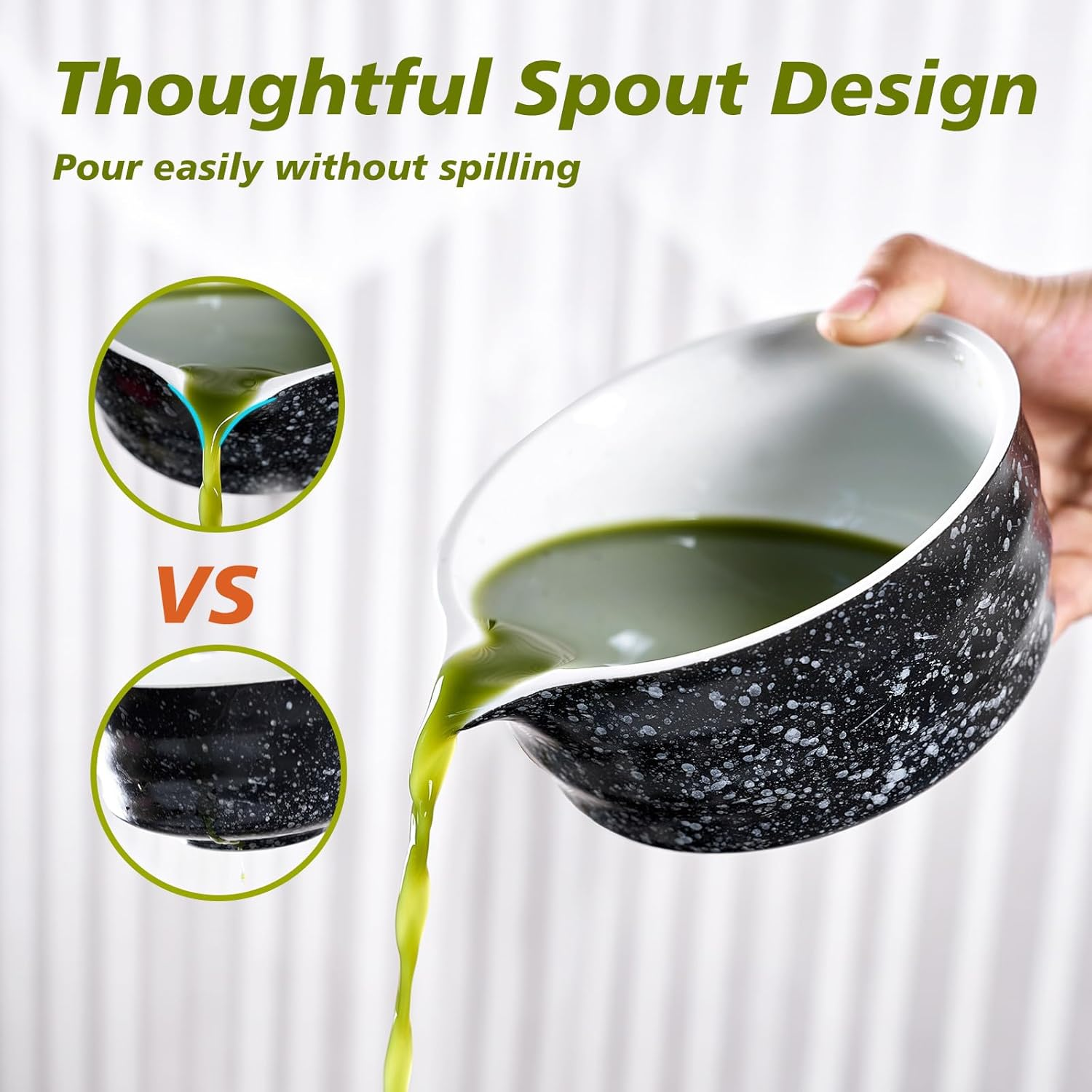 5 Pcs Matcha Whisk Set, Ceramic Matcha Whisk for Tea Ceremony, Matcha Set Whisk and Bowl, for Matcha Lover and Starters(Spotty Black) image number 1