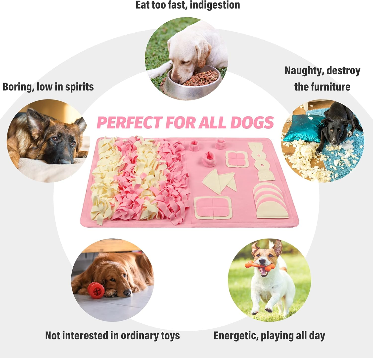 Stellaire Chern Snuffle Mat for Small Large Dogs Nosework Feeding Mat (23.6" X 39.4") Easy to Fill and Machine Washable Training Mats Pet Activity/Toy/Play Mat, Great for Stress Release - M & Pink image number 2