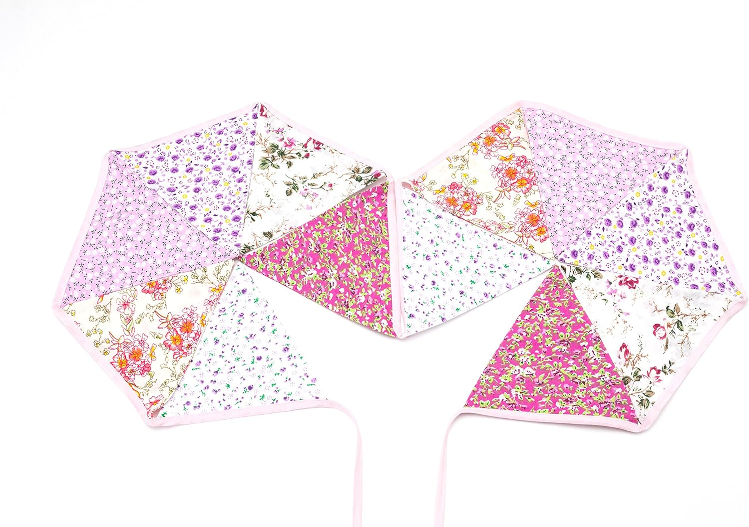 LOVENJOY Pink Floral 100% Cotton Bunting Banner for Girls Shabby Chic Wedding Birthday Decoration