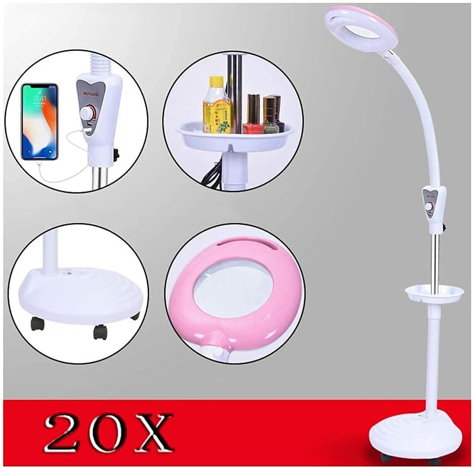 Magnifier Magnifying Magnifier Lamp 360&deg; Rotatable Floor Standing Magnifying Lamp with 20X Magnifying Glass Light Salon Spa Beauty Tattoo,Pink XXZ image number 2