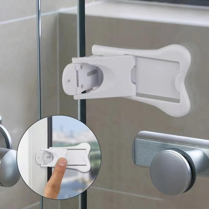 Liyquint 4PCS Sliding Door Lock for Child Safety | Child Proof Locks for Glass Doors, Windows, Closets & Cabinets | Home Security Safety Locks for Sliding Doors & Windows (White) image number 4