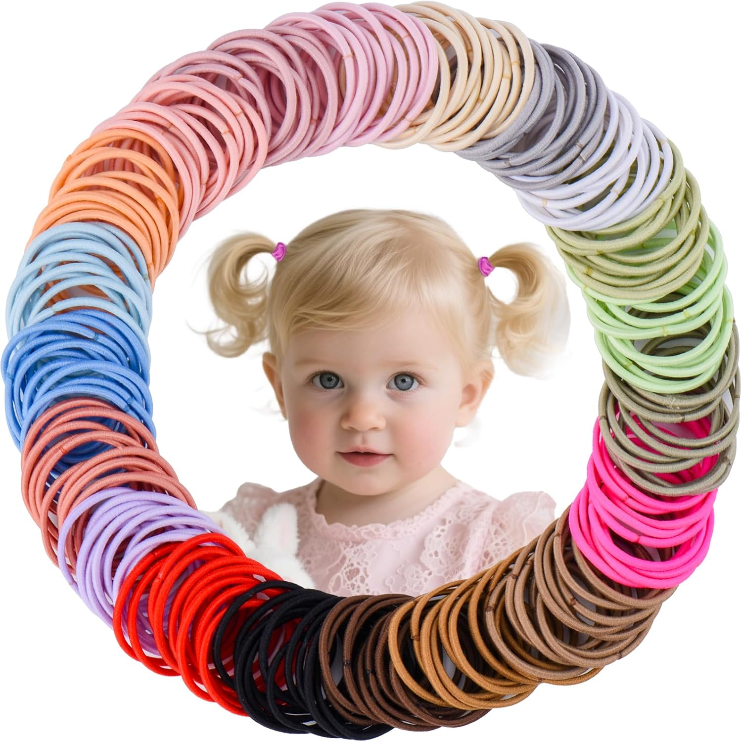 Baby Hair Ties for Girls - 200Pcs Small 1" Elastic Toddler Hair Ties Ponytail Holders Hair Tie for Baby Girls Infants Kids Hair Accessories (Color A)