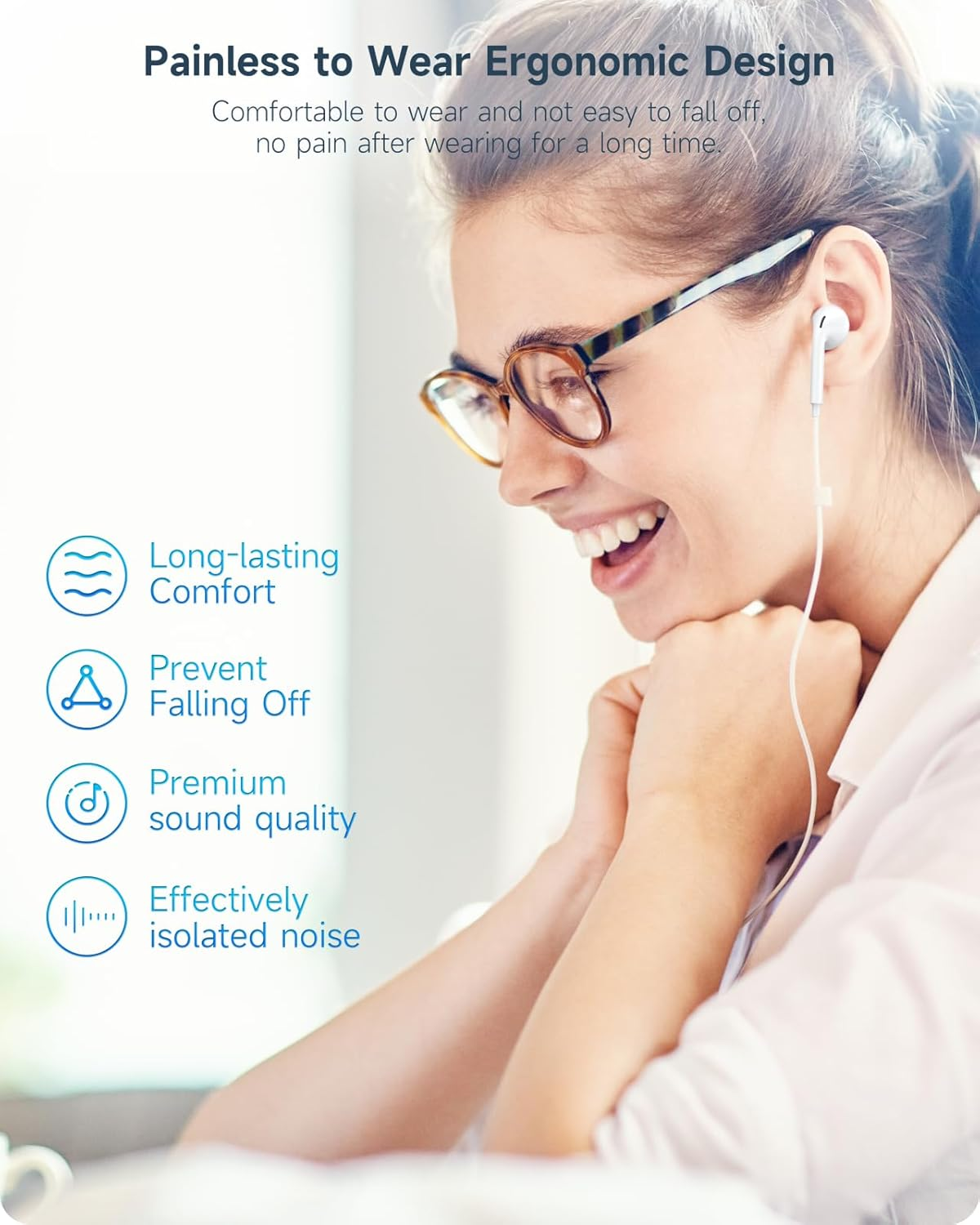 Ohuhu Wired In-Ear Headphones with 3.5 Mm Jack Connection, Hifi Stereo Earphones with Noise Isolation, Microphone and Volume Control for Iphone, I-Pad, S-Amsung,H-Uawei,A-Ndroid-T-Tablets, MP3/MP4