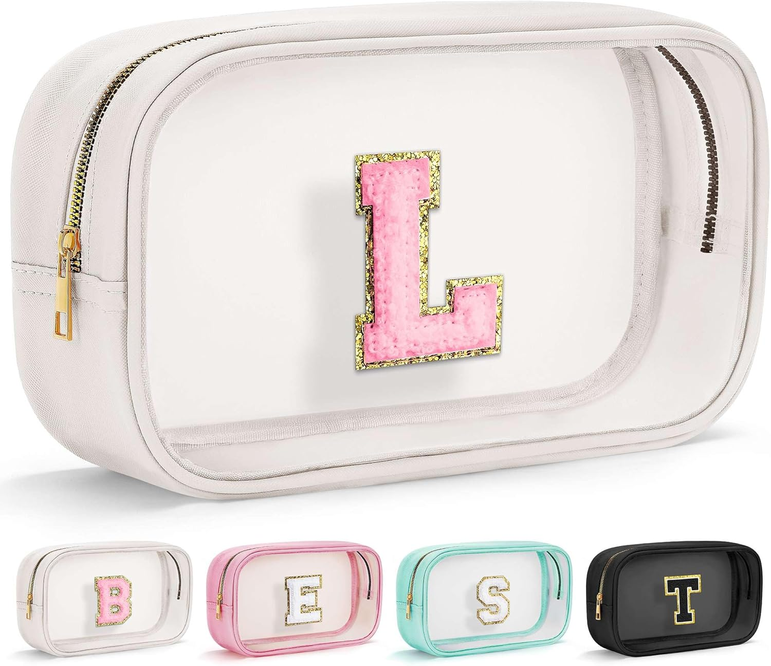 Parima Transparent Cosmetic Bag - Pink Cosmetic Bag Travel Toiletry Bag Large Cosmetic Bag with Letters Gifts for Friends Girls Sister Personalised Cosmetic Bag for Girls Women, White-A