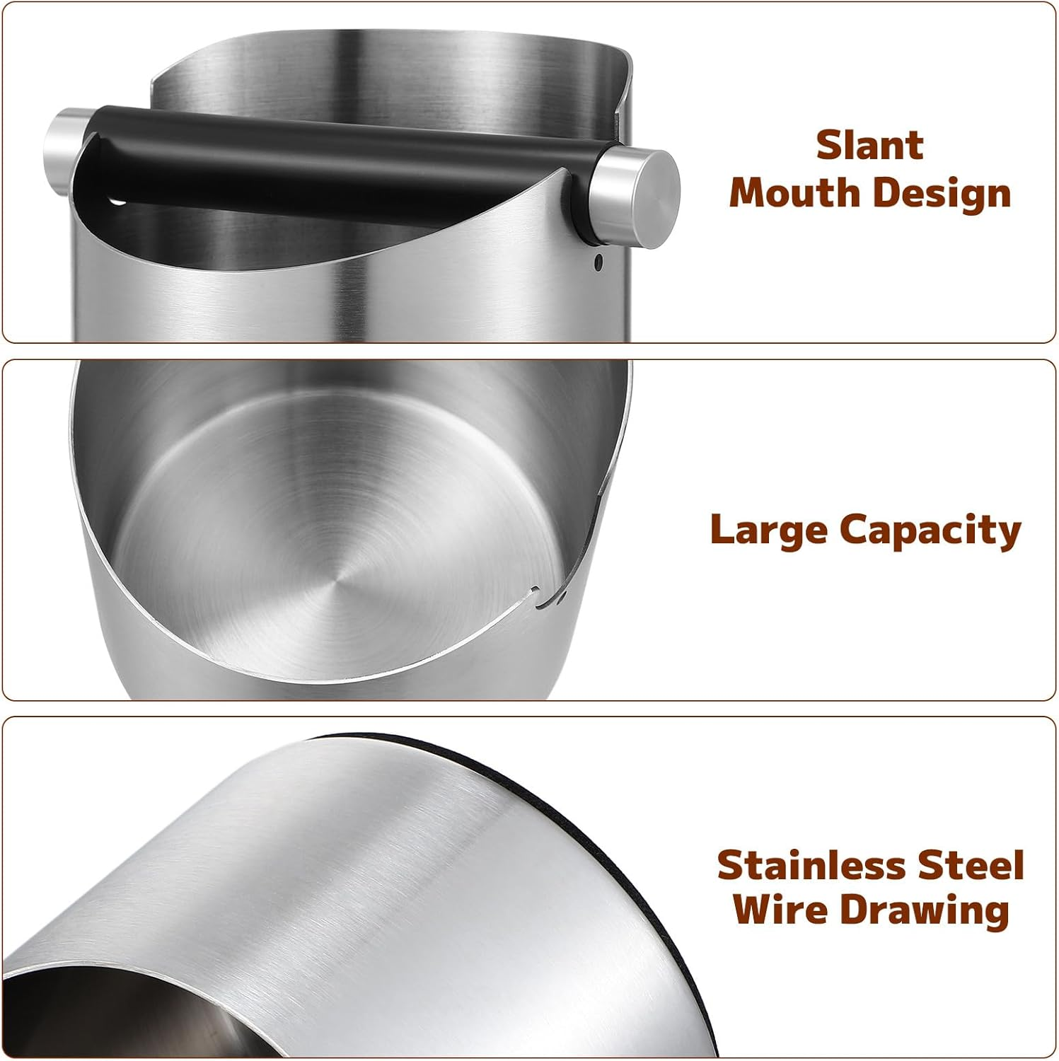 BESPORTBLE Stainless Steel Coffee Knock Box Coffee Ground Container for Home Bar Espresso Machine Accessories Tea Waste Bin image number 4