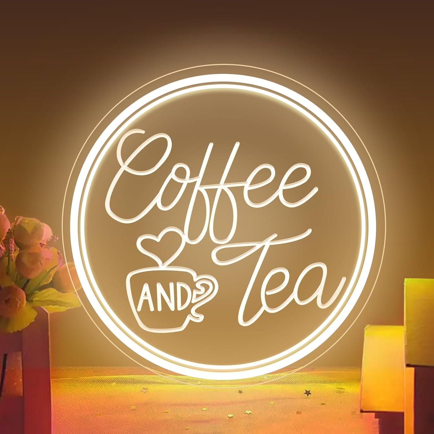 Coffee and Tea Neon Sign Coffee Neon Sign USB LED Sign Coffee Shop Opening Neon Signs Engraved Cafe Signs for Coffee Bar Coffee Station Kitchen Hot Cocoa Cafe Bar Decor
