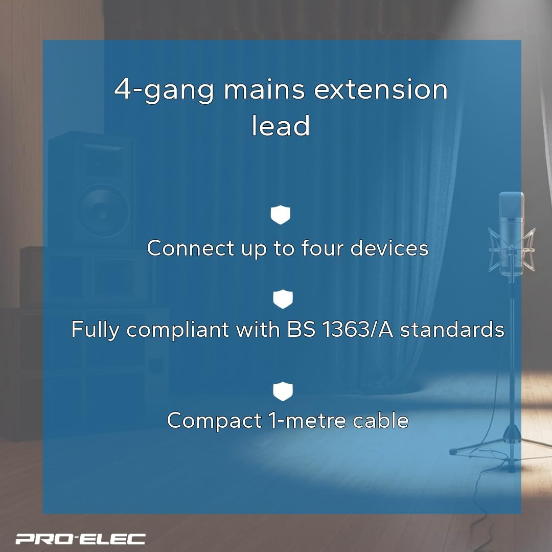 Pro Elec PELB1520 4-Gang Extension, Black, 1M Lead