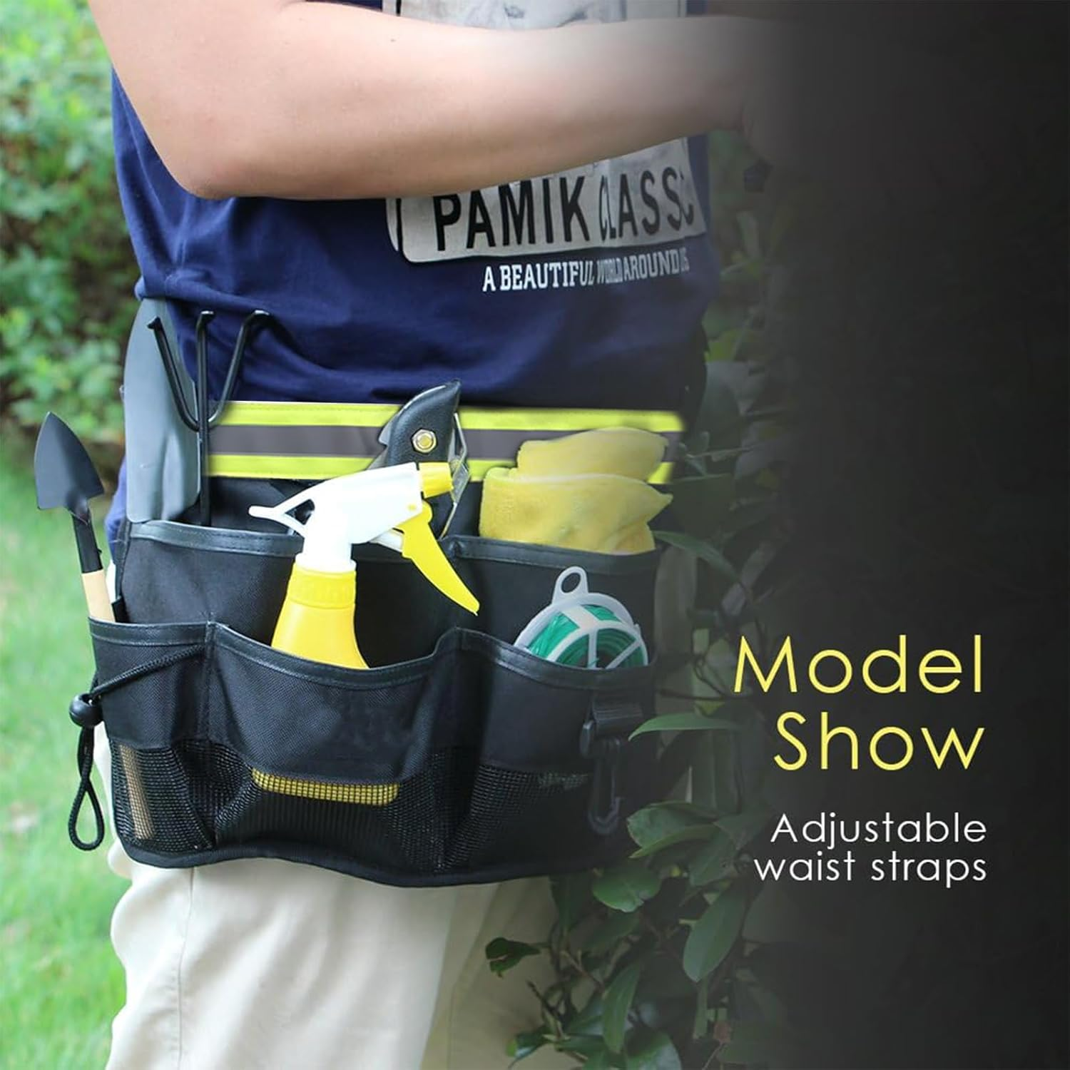 Zalizr 2 Pack Garden Tool Belt Kit, Adjustable Waist Gardening Tool Waist Bag, Heavy Duty 600D Oxford Cloth Home Organizer Tote, 7 Compartments, Tool Apron for Lawn and Yard Storage (Green, Black) image number 4