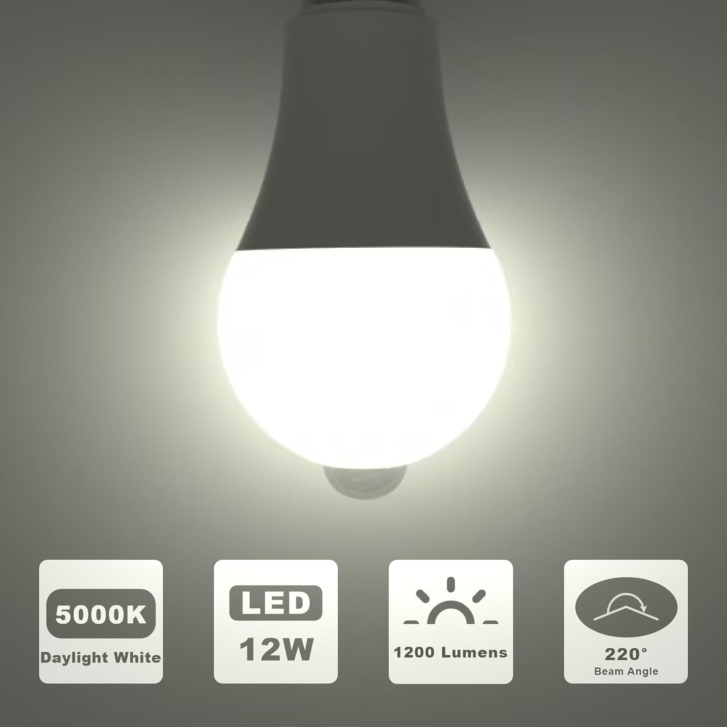 LUTW Motion Sensor Light Bulb, 12W E27 Screw Bulb Daylight White 5000K, Equivalent to 100W Incandescent, 900LM Auto On/Off Indoor Outdoor Security LED Bulb for Garage, Stairs, Hallway Basement, 2 Pack