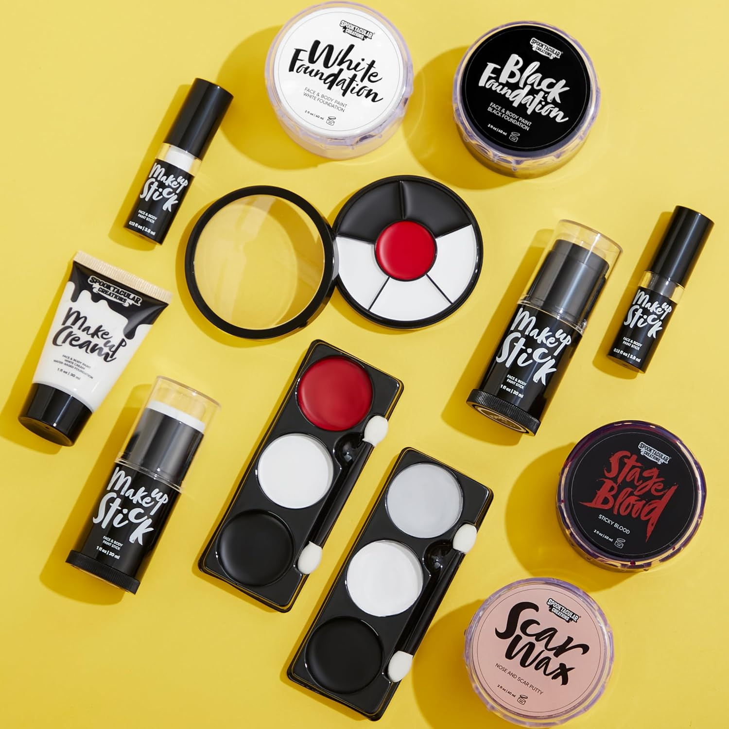 Spooktacular Creations Halloween Makeup Palette 3 Colors Face Body Paint with Brush for Zombie Skeleton Clown Witch Football Baseball Sports SFX Costume Cosplay Dress up (7 Oz, White Black Grey) image number 4