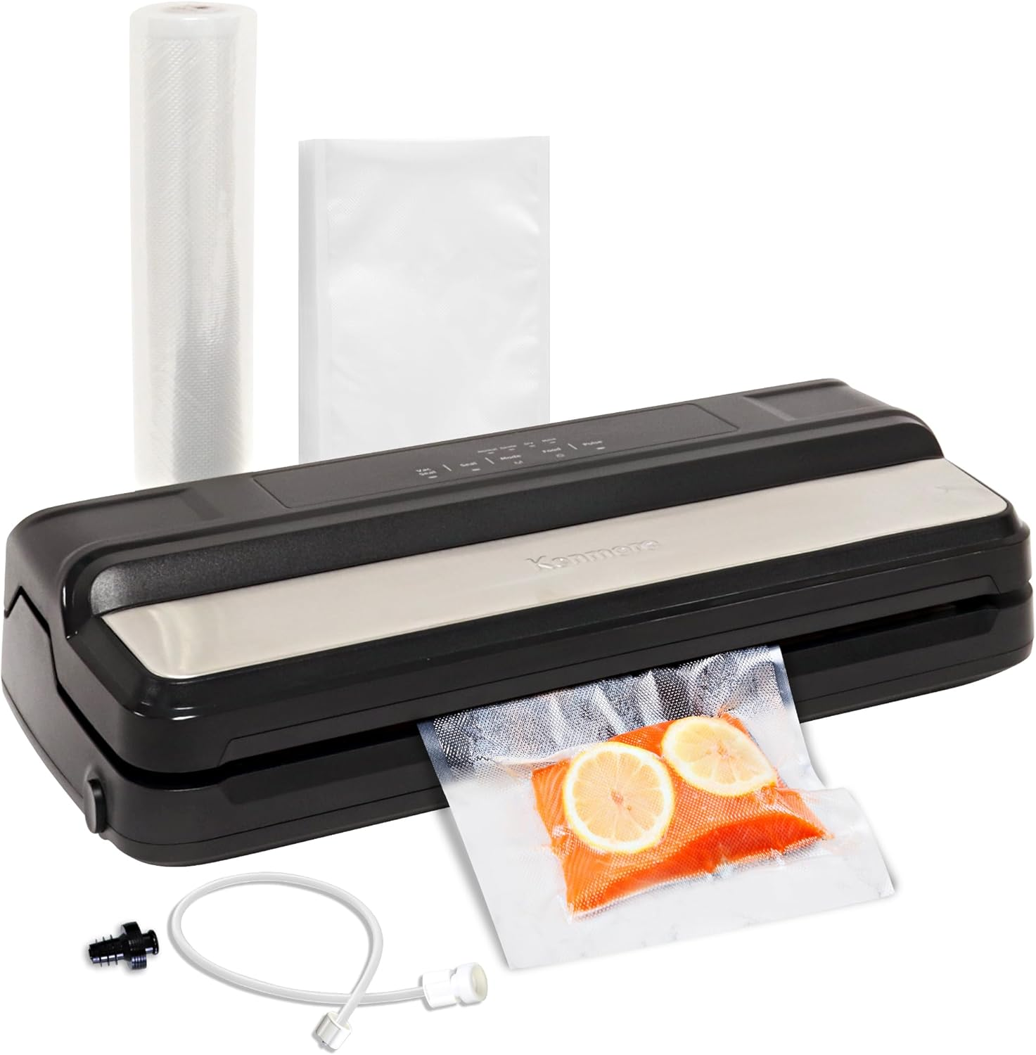 Kenmore Vacuum Sealer Machine, One-Touch Automatic Food Sealer for Dry/Wet Food, Sous Vide Compatible, 7 Preset Modes, with 10 Bags, (Stainless Steel) image number 1