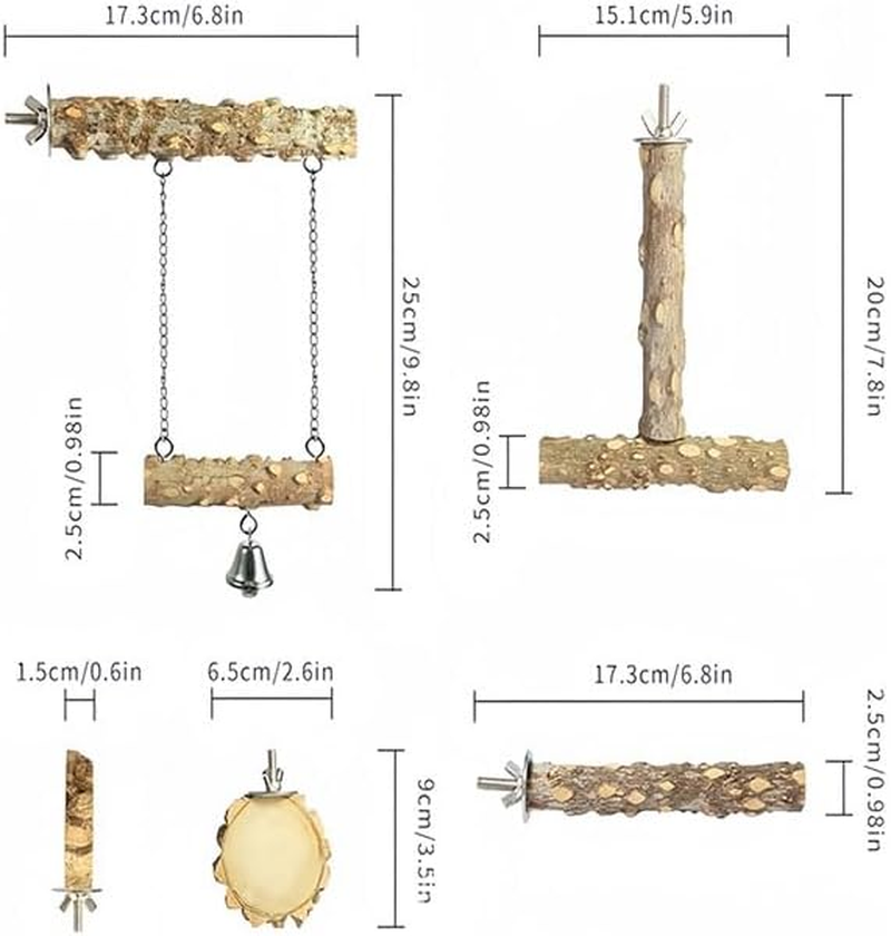 Limcryspp 4-Piece Set of Natural Solid Wood Bird Perch Wood, Parrot Climbing, Standing, Claw Grinding and Chewing Sticks, Birdcage Accessories image number 4