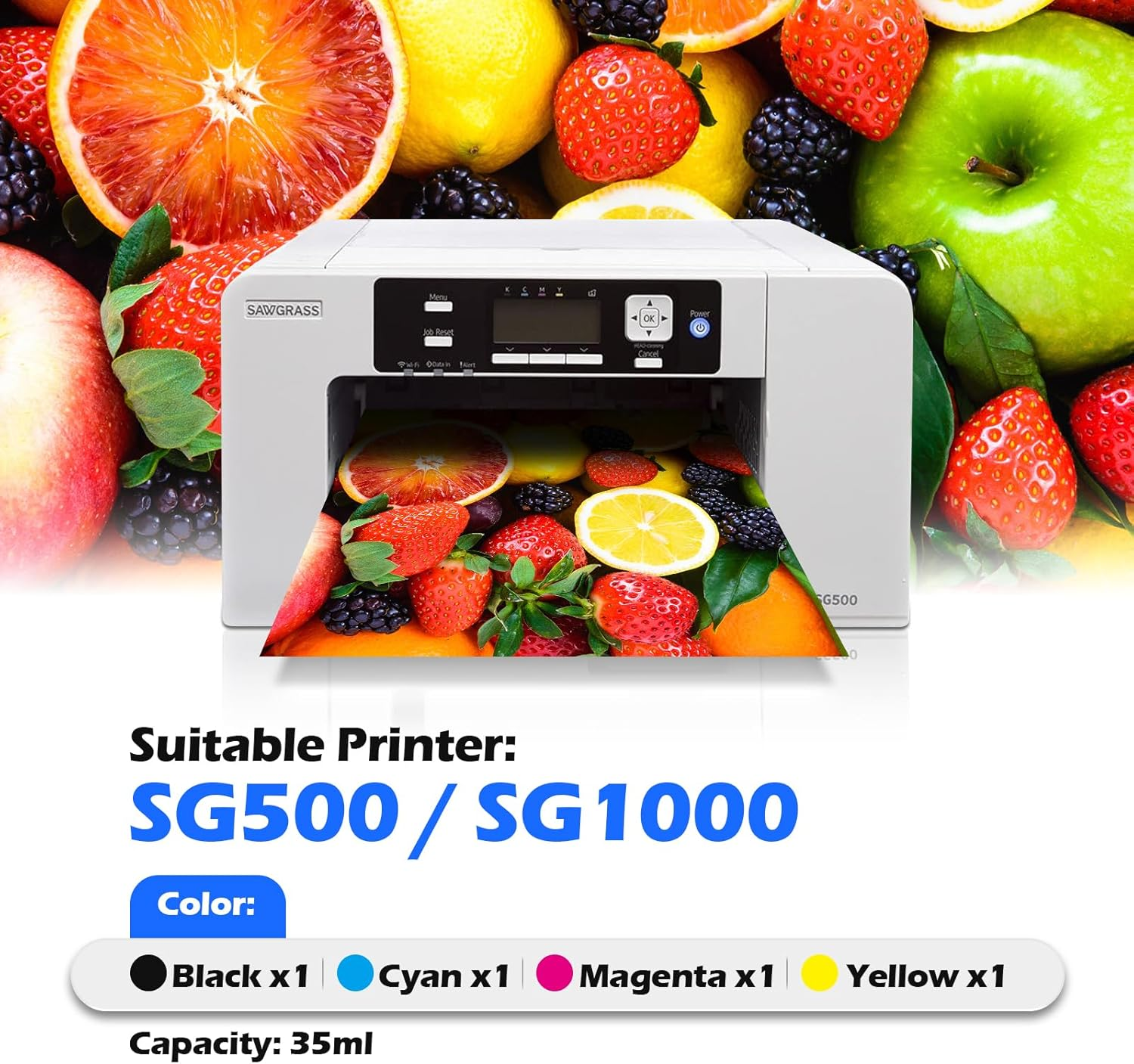 YOUEXPERT SG500 SG1000 Sublimation Ink Cartridge Compatible for Sawgrass Virtuoso SG500 SG1000 Printers with Latest Updated Chip (1 Black, 1 Cyan, 1 Magenta, 1 Yellow, 4 Pack) image number 1