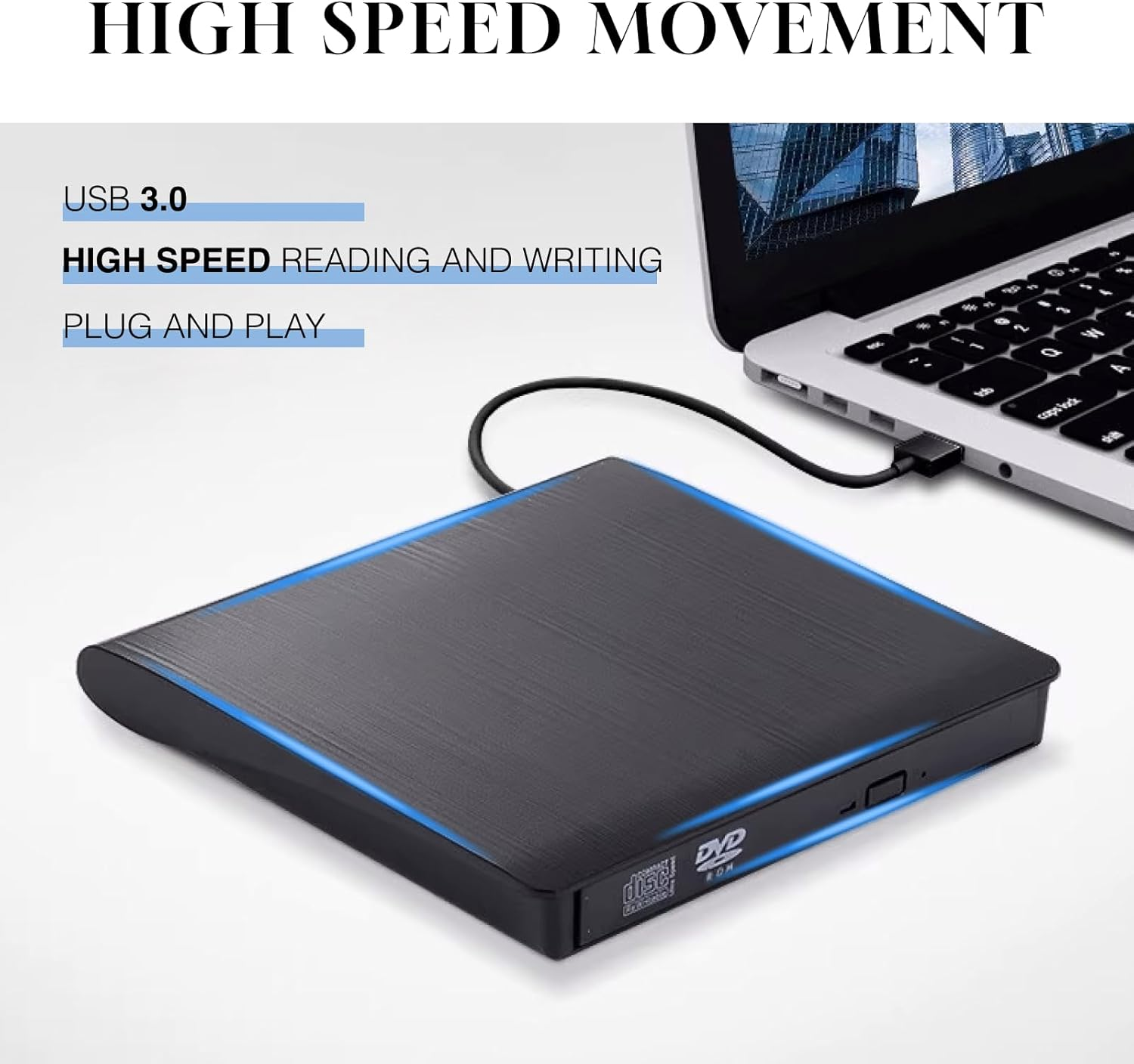 USB 3.0 External CD DVD Drive Slim Portable Optical Drive Player Writer Burner for Windows 10 8 7 XP Vista, Compatible with PC Laptop, High-Speed Read Write, Black image number 2