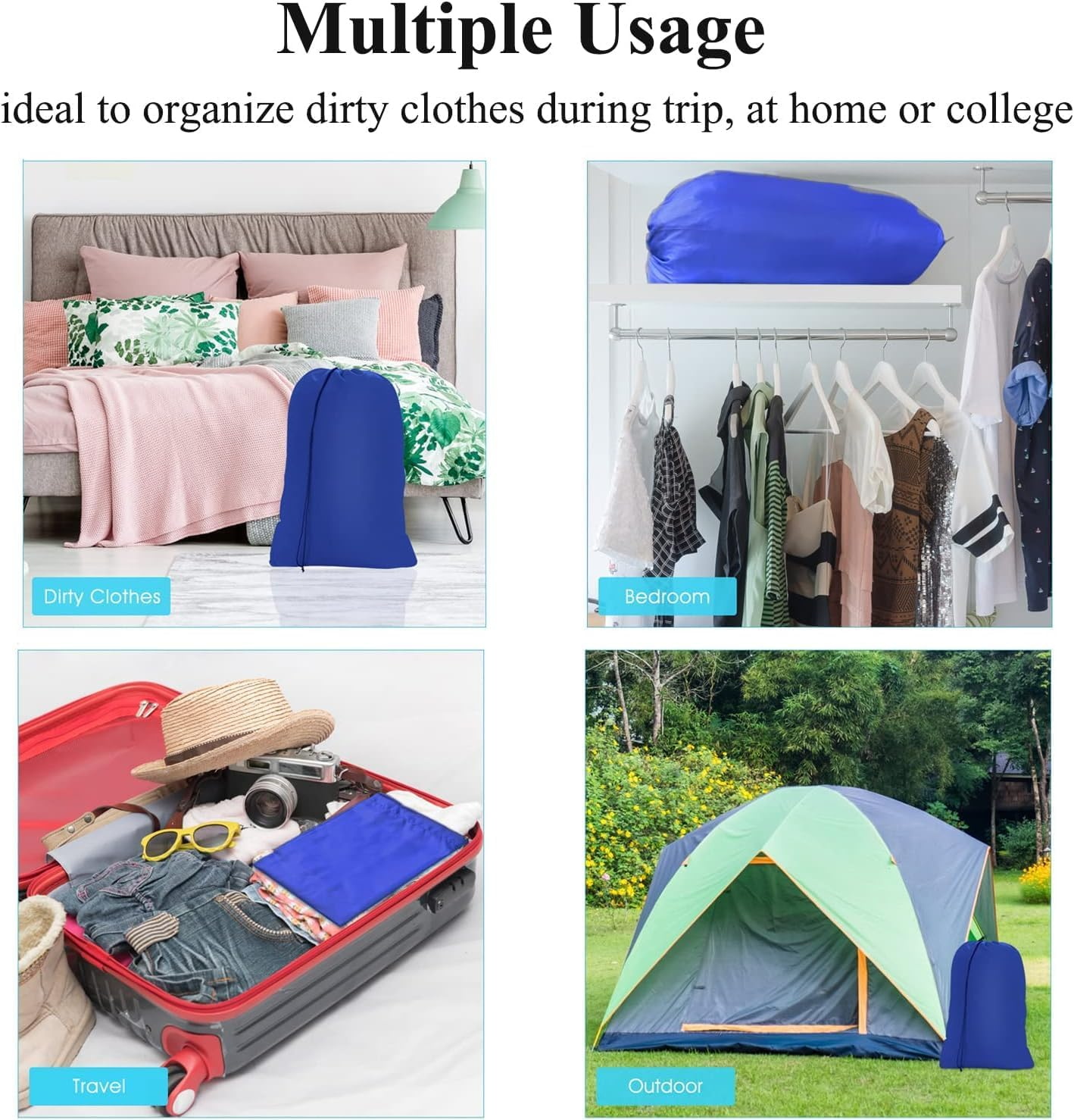 Tear-Resistant Large Laundry Bag with Drawstring, 27 X 35Inches，Royal Blue，For Travel and Storage image number 1