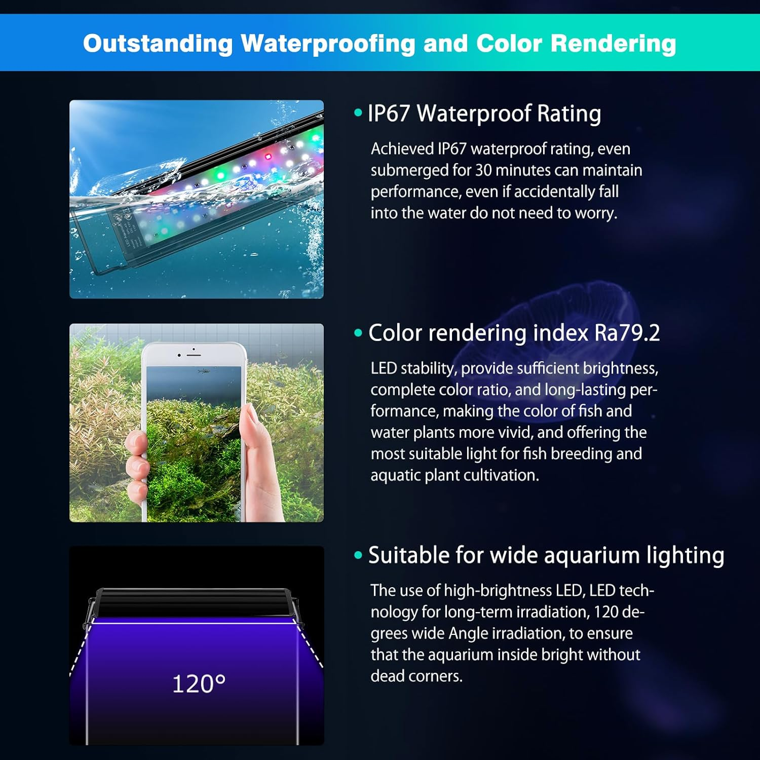 DEWEL 11W 24/7 Lighting Aquarium LED Light, Compatible with 18-24 Inch/45-60Cm, Timer Auto On/Off, Adjustable Brightness, White Blue Red Green Leds with Extendable Brackets for Freshwater image number 4