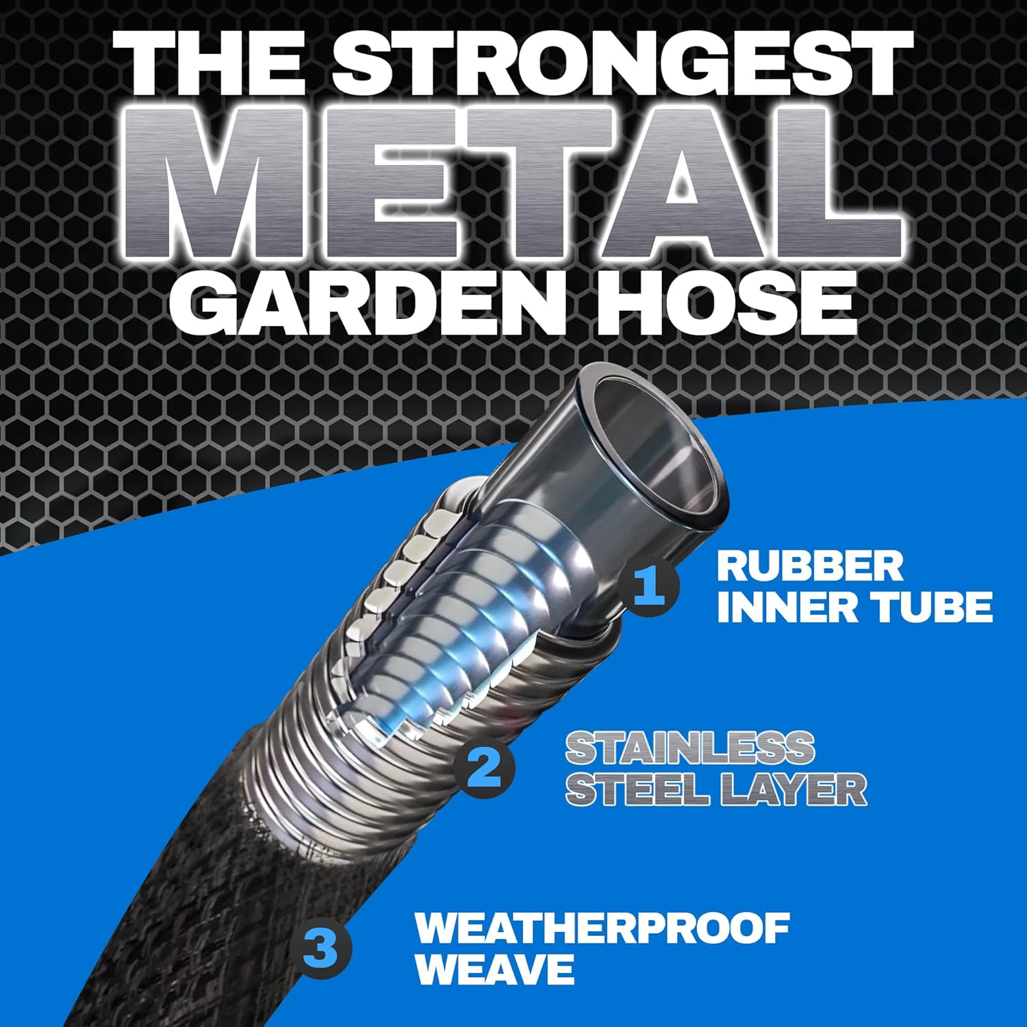 HYDROSTEEL Metal Garden Hose 100 Ft with Nozzle, Water Hose 100Ft, Heavy Duty 3X Layer Stainless Steel Flexible 100 Ft Garden Hose, Lightweight, Easy to Coil, Kink Resistant, 500 PSI as SEEN on TV image number 1