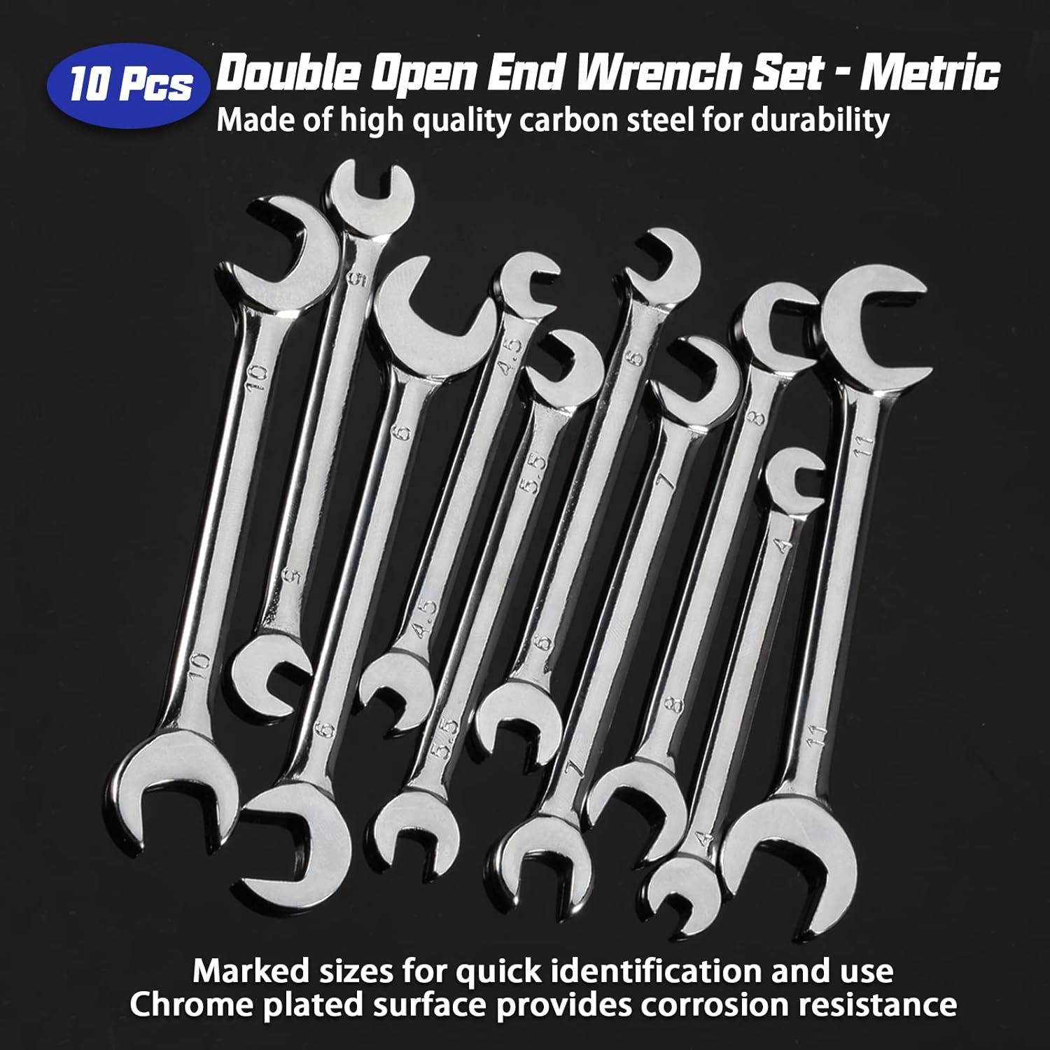 LEONTOOL Mini Double Open End Wrench Set Metric 10 Pcs 4Mm to 11Mm with Portable Storage Pouches Mirror Chrome Finish Super Thin Open Ended Spanner Double Angle Head for Small Fasteners image number 2