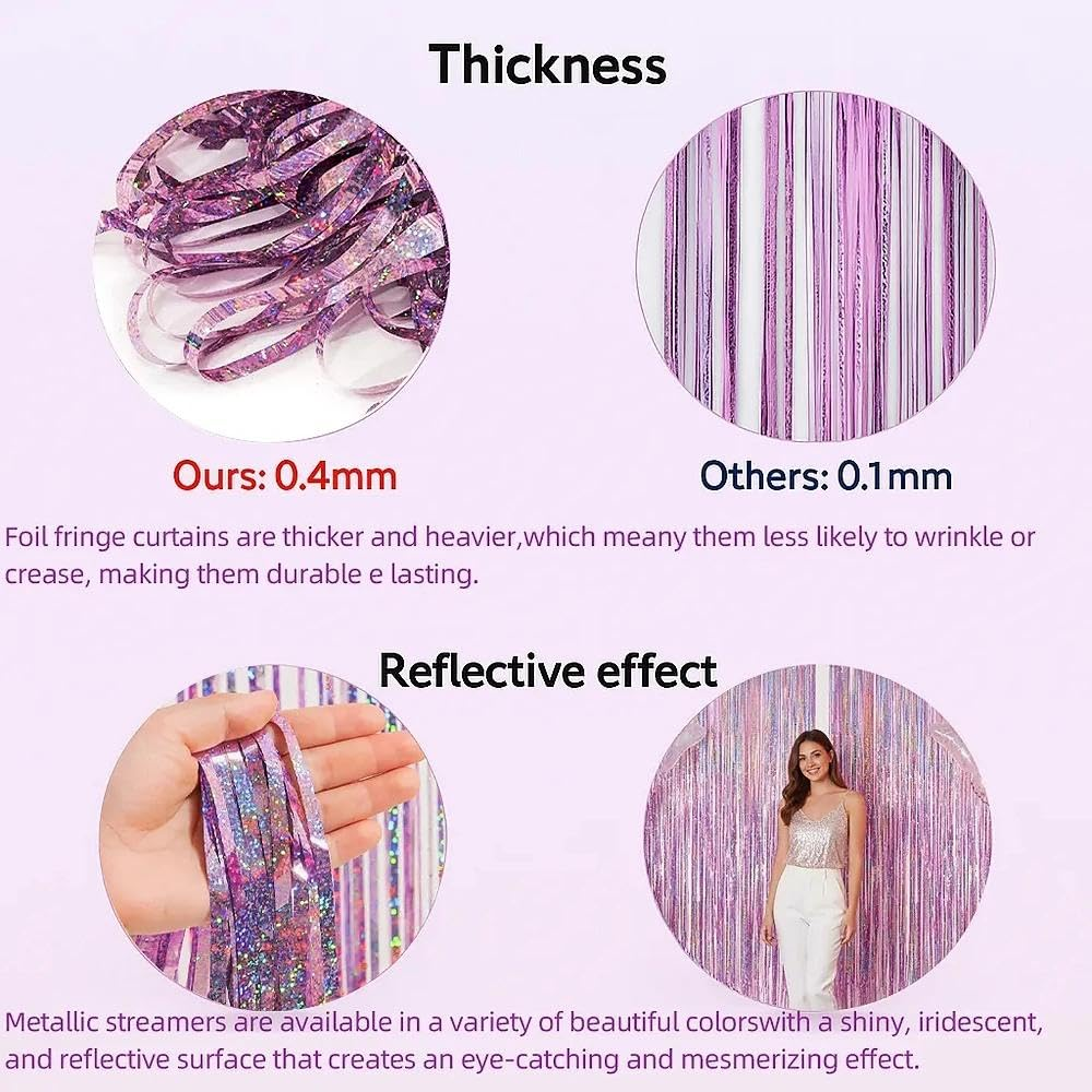 Backdrop Curtain Fringe Curtain Set, Pastel Pink Tinsel Foil Fringe Backdrop Party Decoration 1 M &times; 2.5 M Pack of 2 for Birthday Wedding Photo Booth Wall Door Decor &ndash; Haheihei image number 2