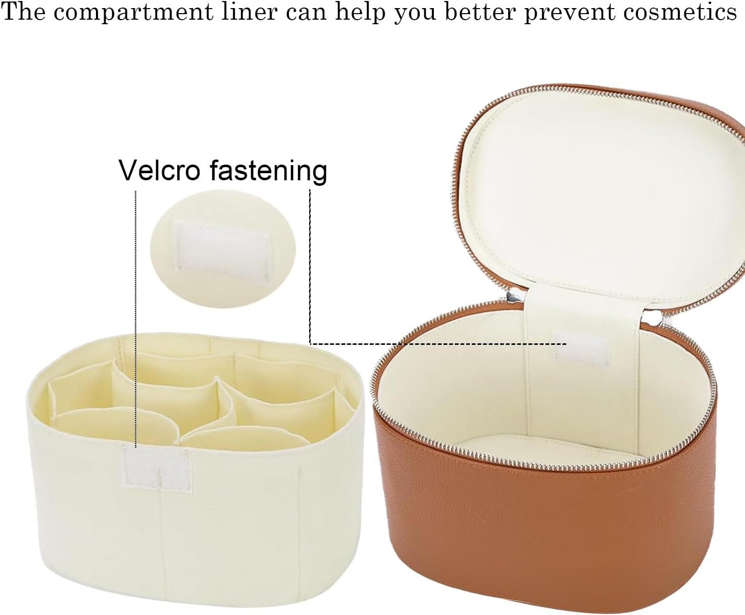 IEMIEBOAMGNOY Leather Make up Bags with Compartments, Brown Travel Cosmetic Bags for Women, Parallel Makeup Travel Bags Organizer Equipped with a Detachable Divider, Brown, Leather Make up Bags image number 5